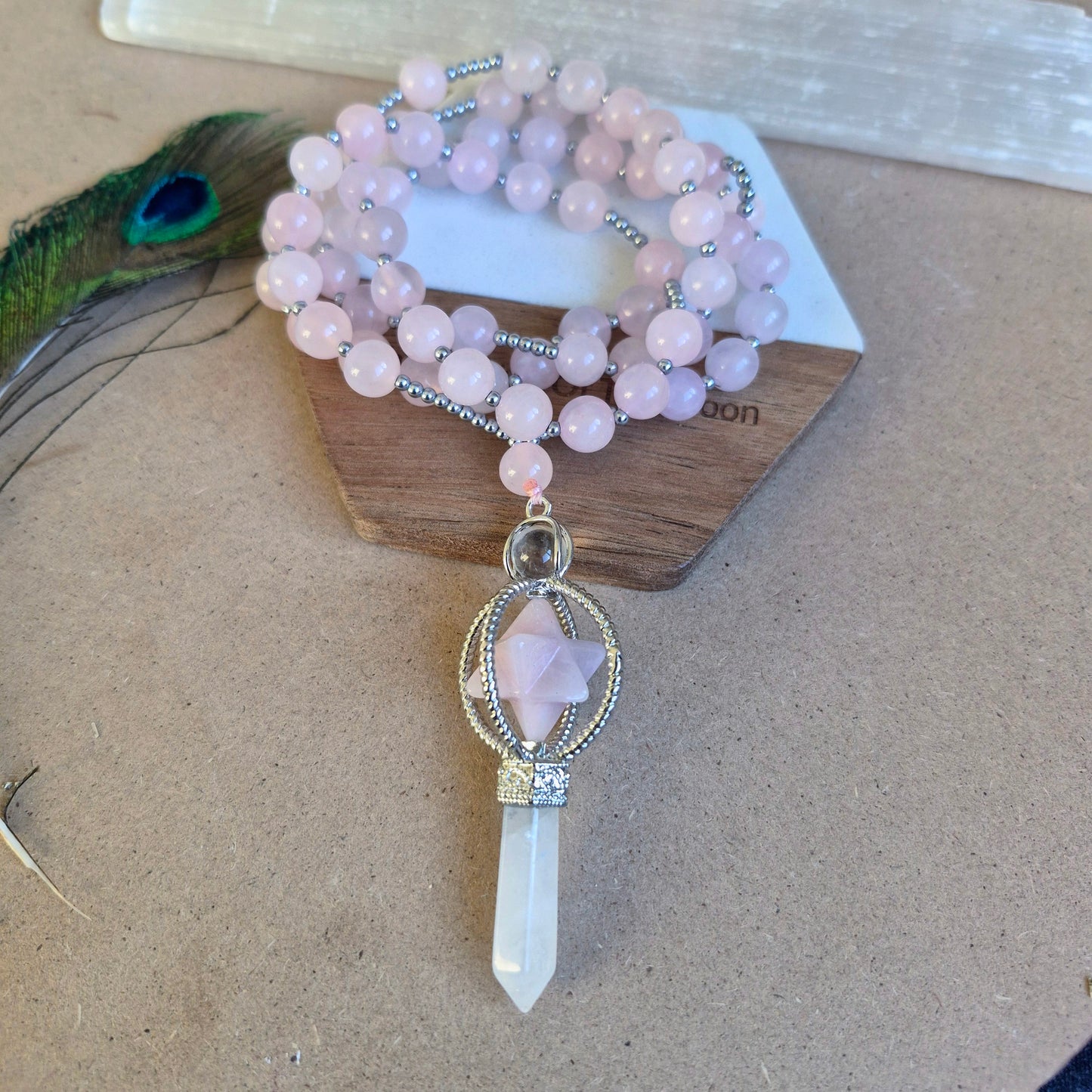 Rose Quartz Merkaba star necklace