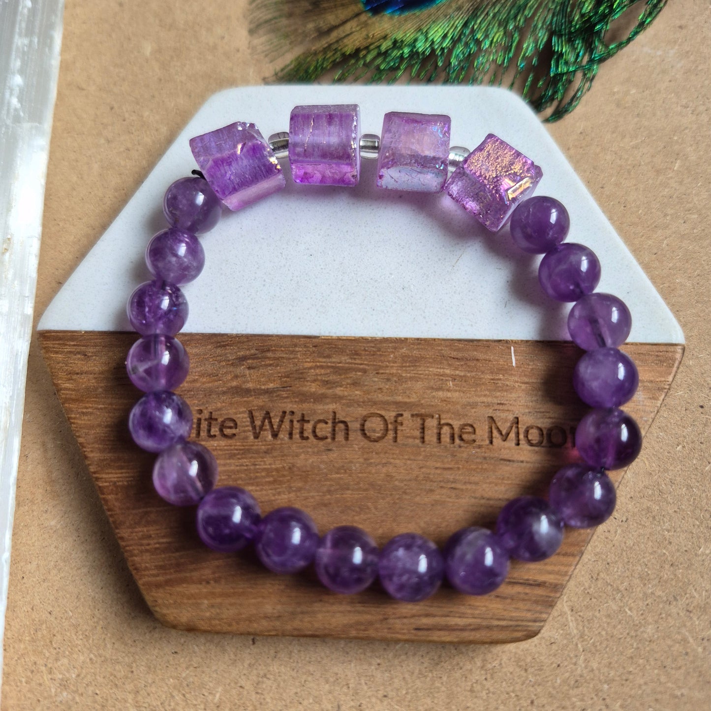 Raw Aura amethyst and 8mm amethyst bead bracelet