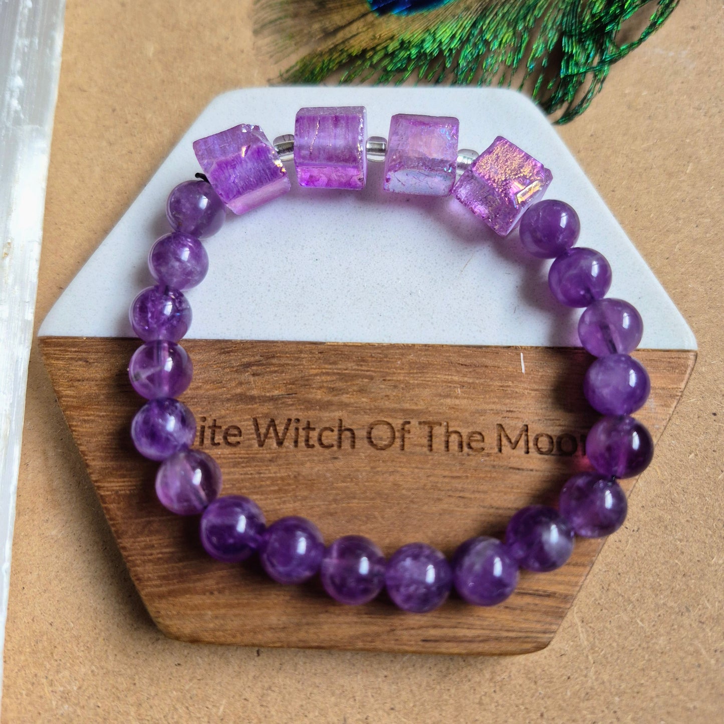 Raw Aura amethyst and 8mm amethyst bead bracelet