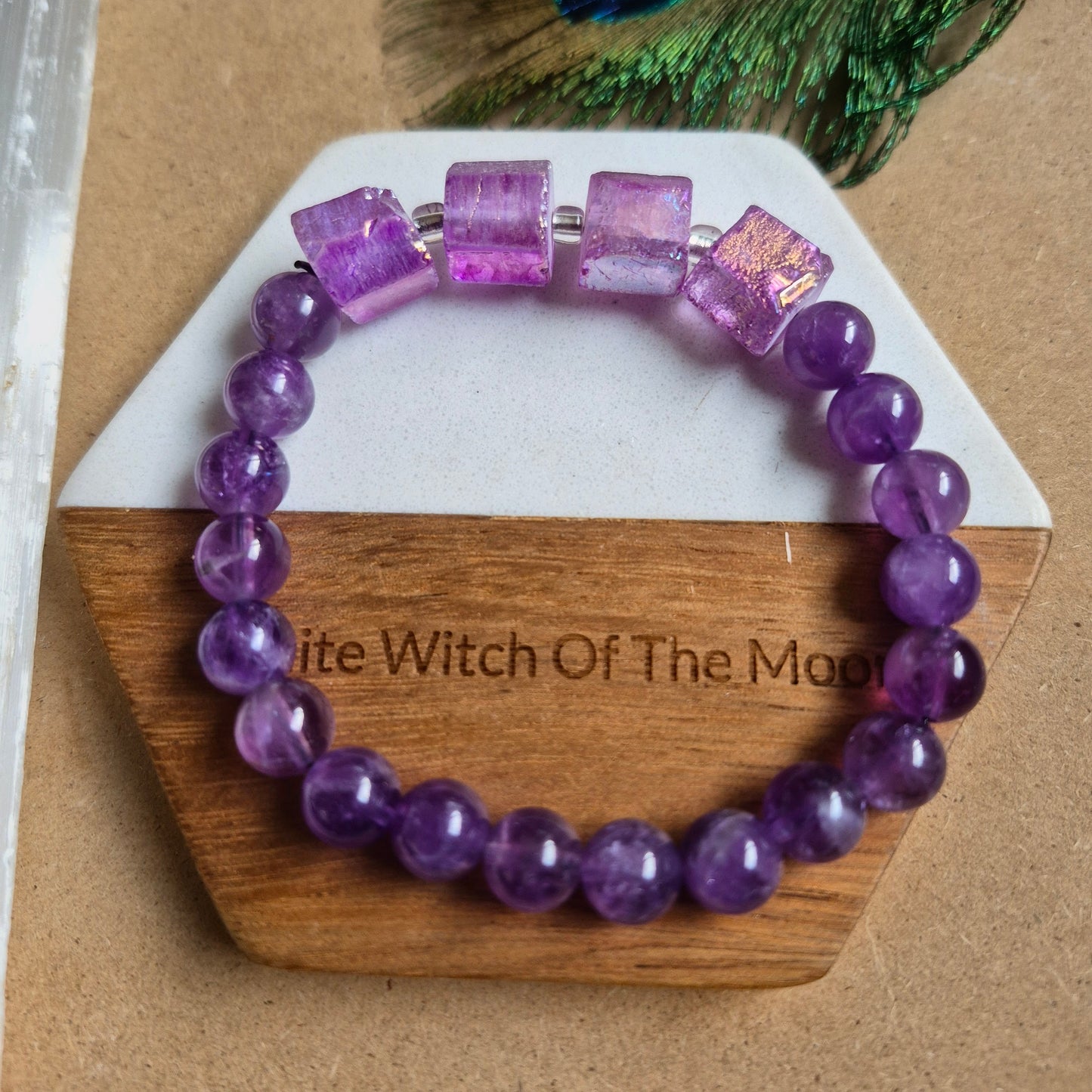 Raw Aura amethyst and 8mm amethyst bead bracelet