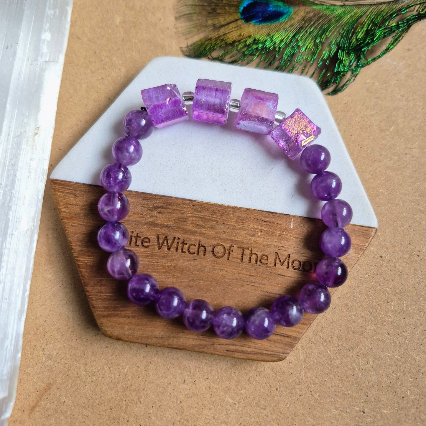 Raw Aura amethyst and 8mm amethyst bead bracelet