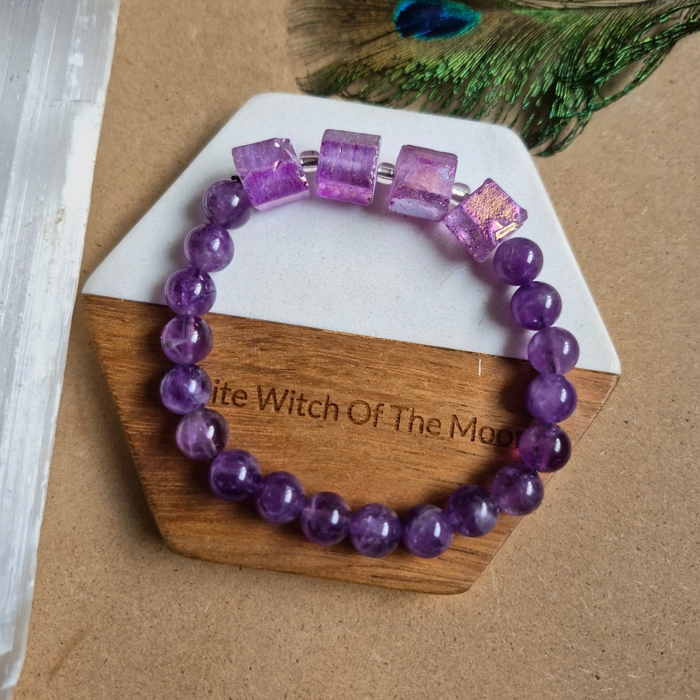 Raw Aura amethyst and 8mm amethyst bead bracelet