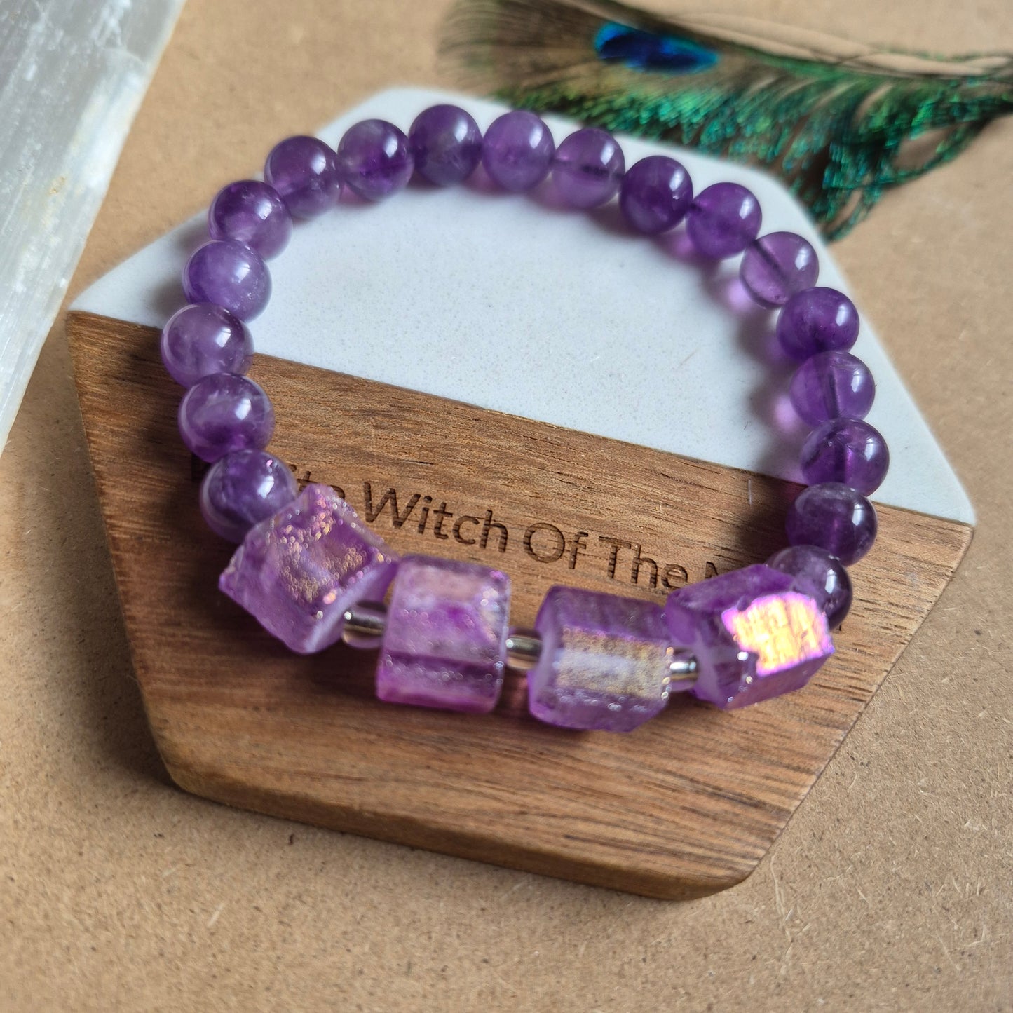 Raw Aura amethyst and 8mm amethyst bead bracelet