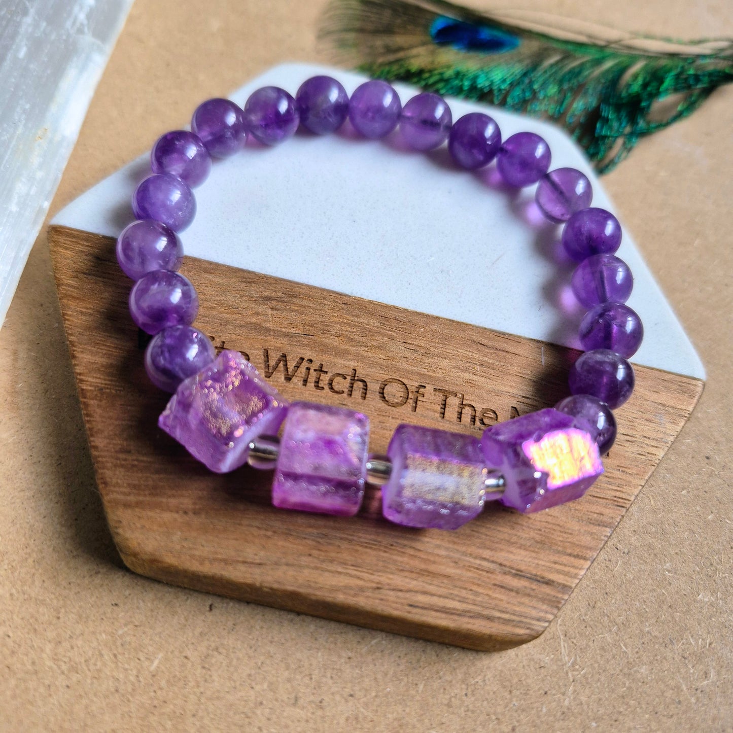 Raw Aura amethyst and 8mm amethyst bead bracelet