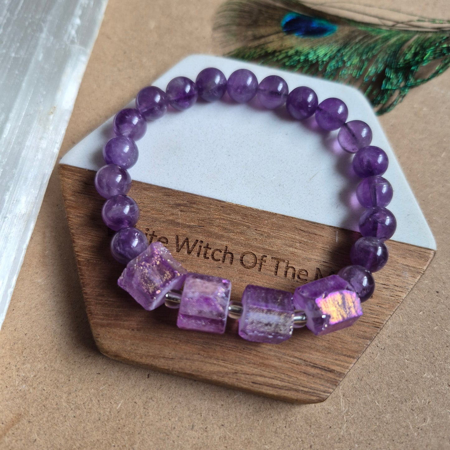 Raw Aura amethyst and 8mm amethyst bead bracelet
