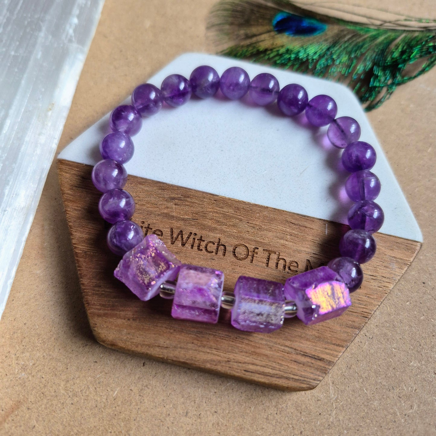Raw Aura amethyst and 8mm amethyst bead bracelet