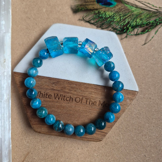 Raw Aqua Aura and apatite bracelet