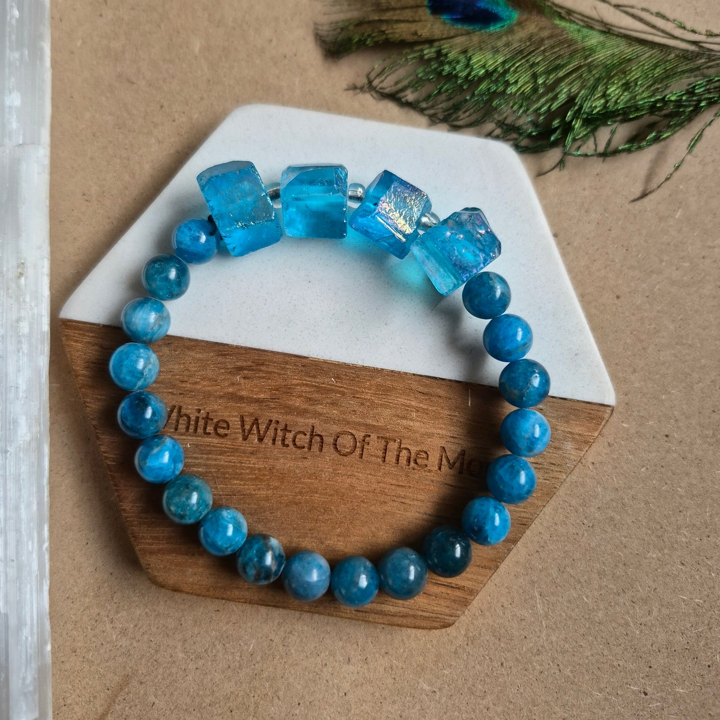 Raw Aqua Aura and apatite bracelet