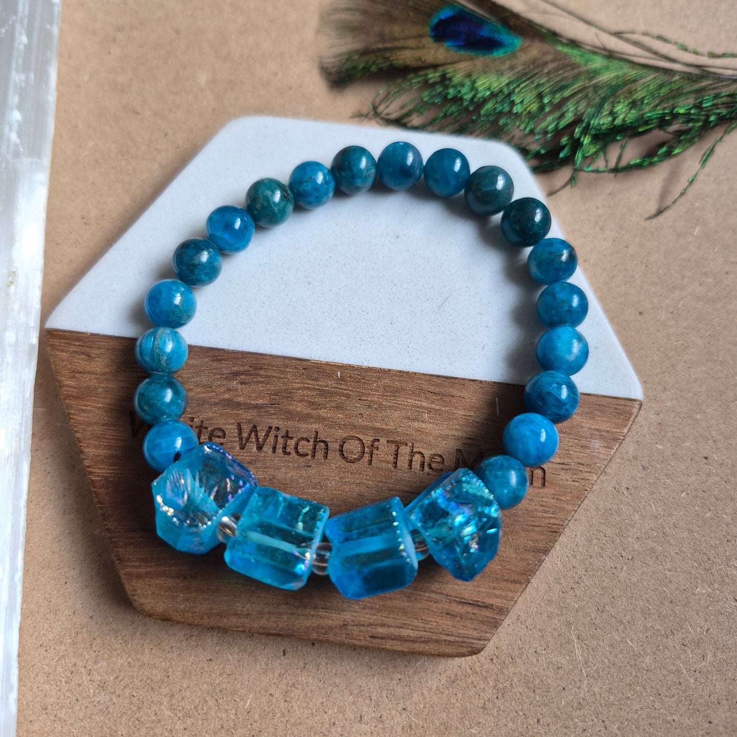 Raw Aqua Aura and apatite bracelet