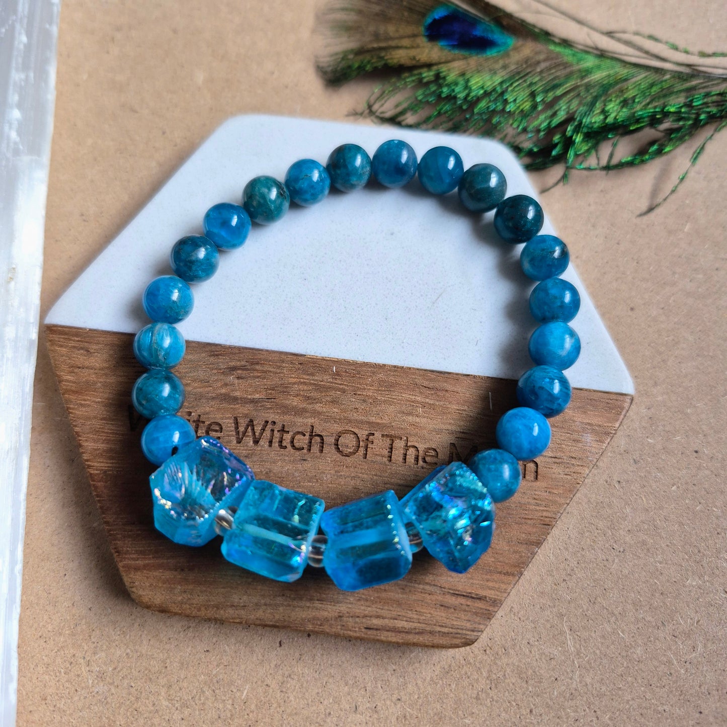 Raw Aqua Aura and apatite bracelet