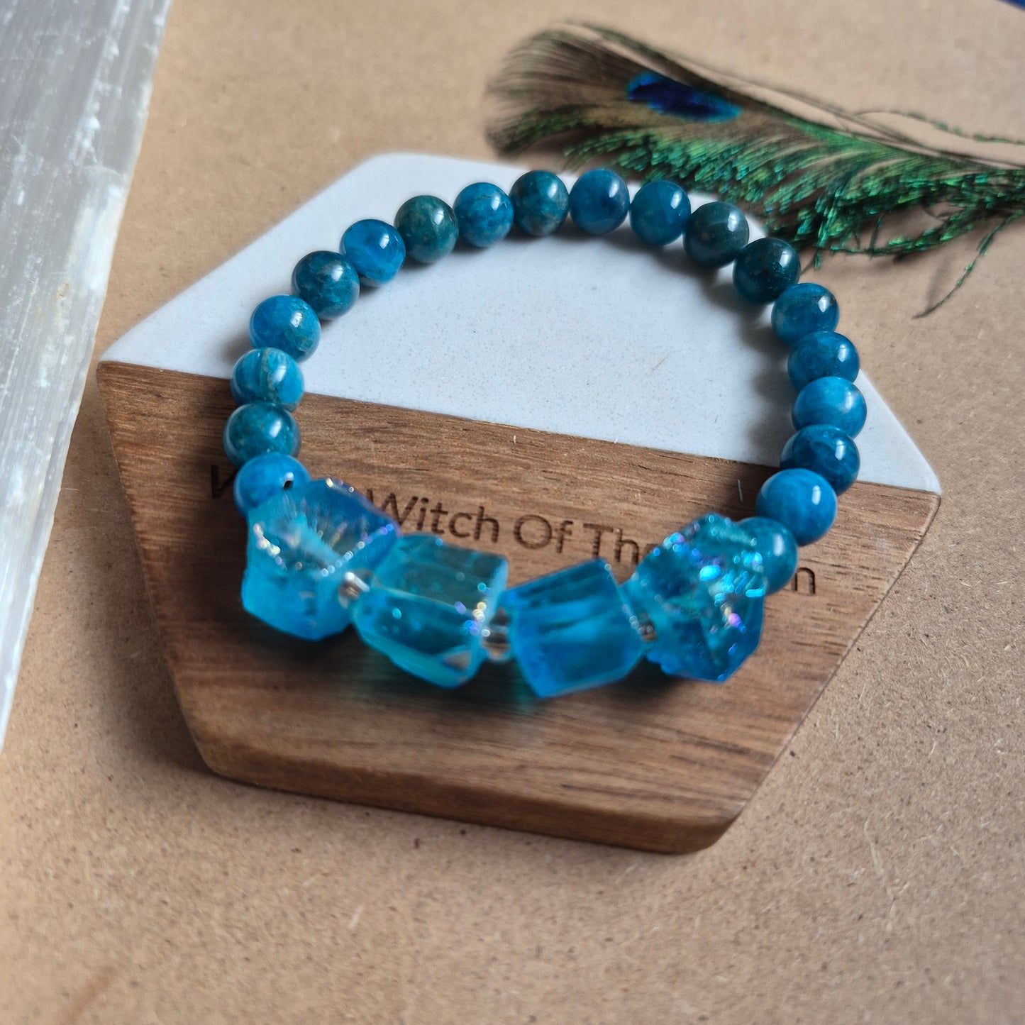 Raw Aqua Aura and apatite bracelet