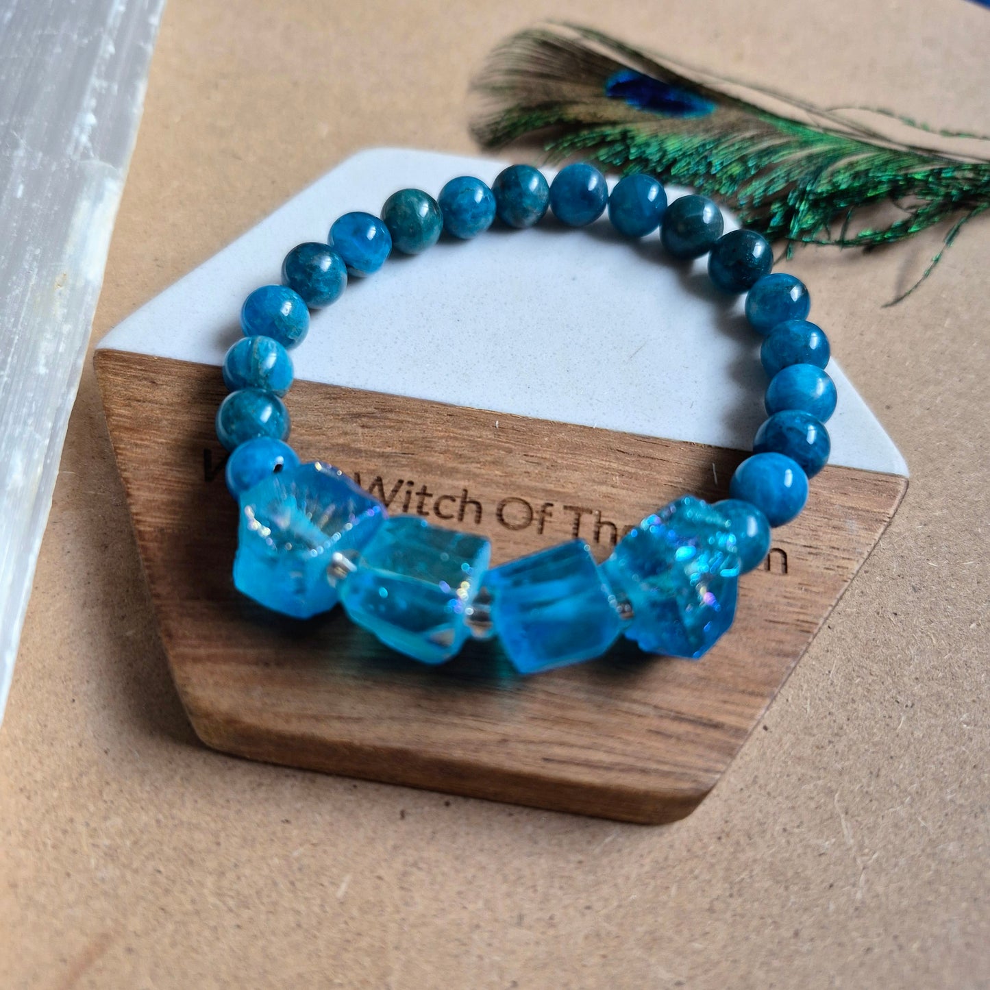 Raw Aqua Aura and apatite bracelet
