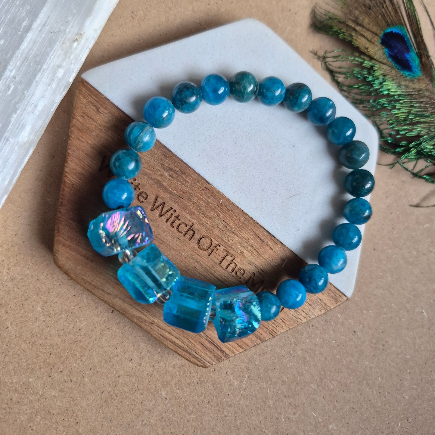 Raw Aqua Aura and apatite bracelet