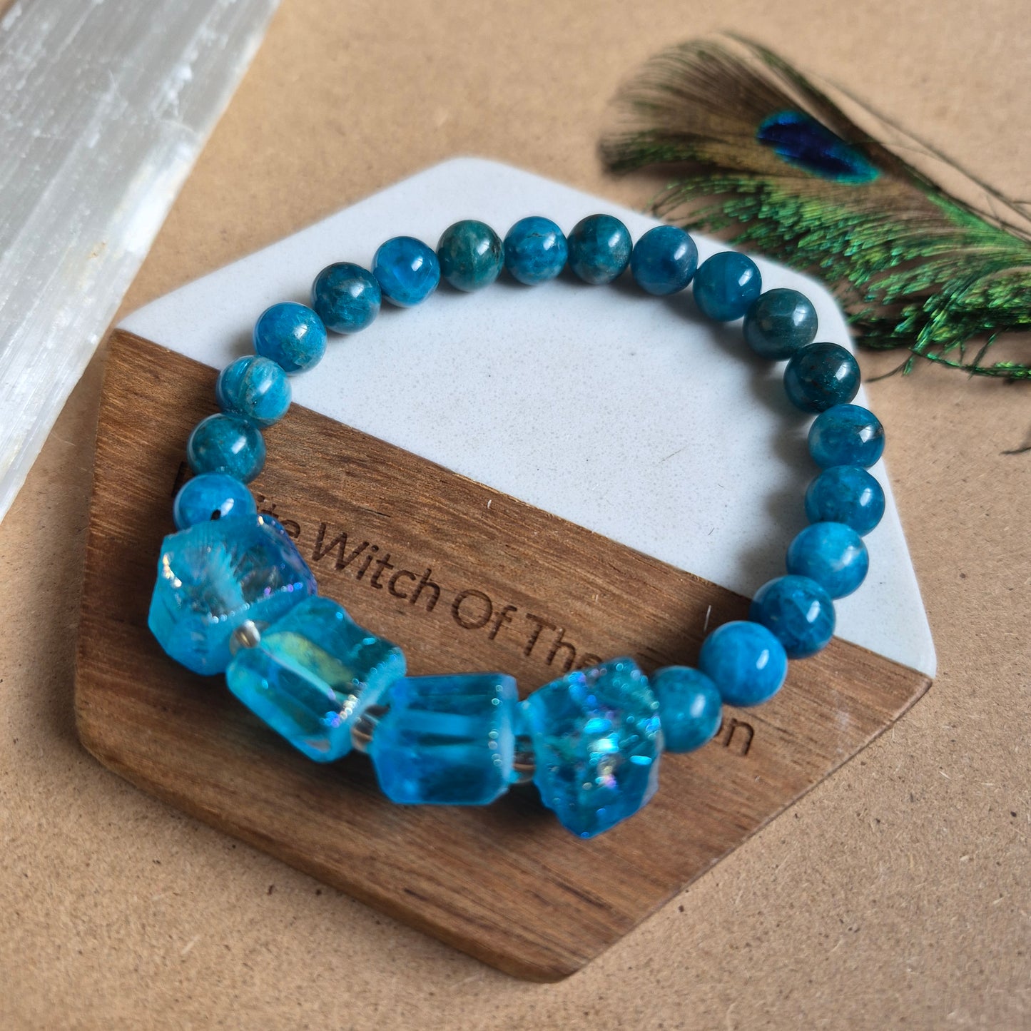 Raw Aqua Aura and apatite bracelet
