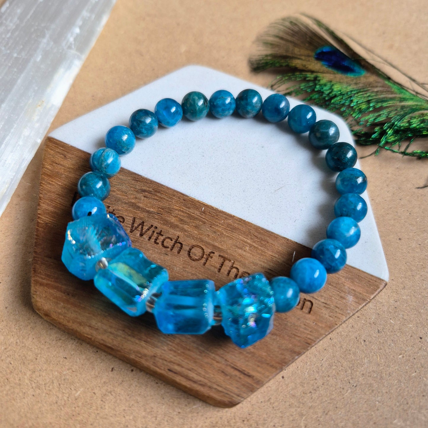 Raw Aqua Aura and apatite bracelet