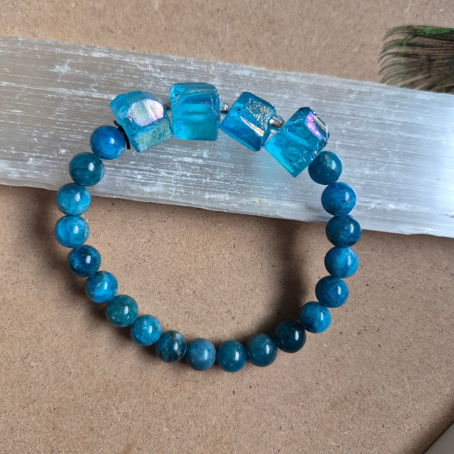 Raw Aqua Aura and apatite bracelet