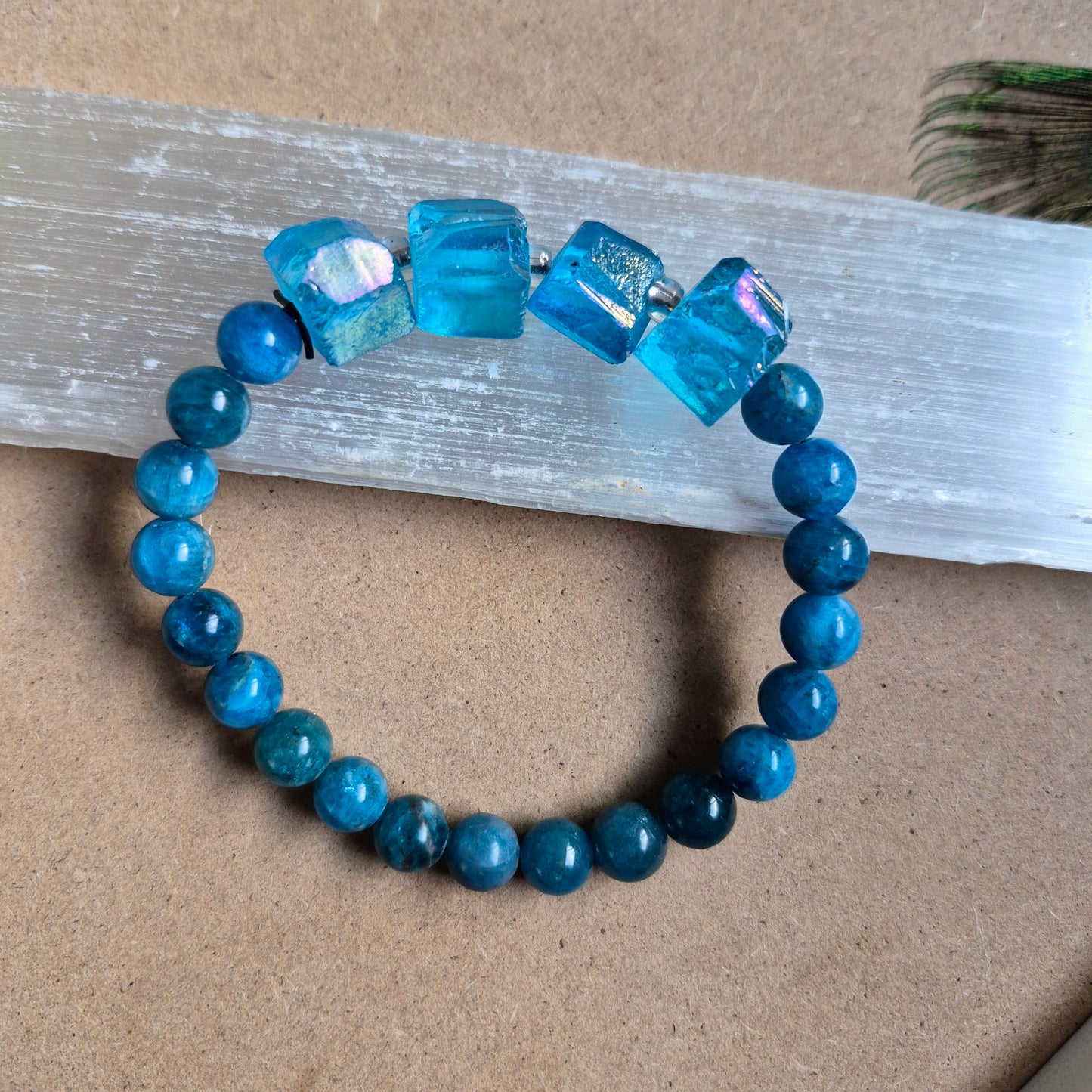 Raw Aqua Aura and apatite bracelet
