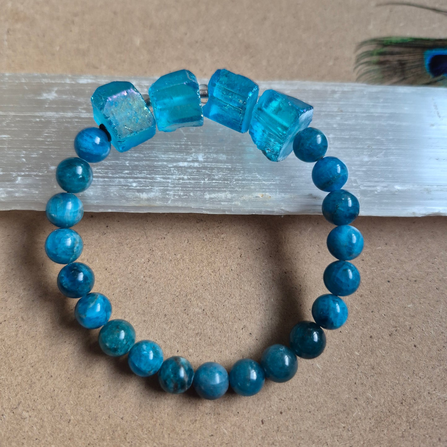 Raw Aqua Aura and apatite bracelet
