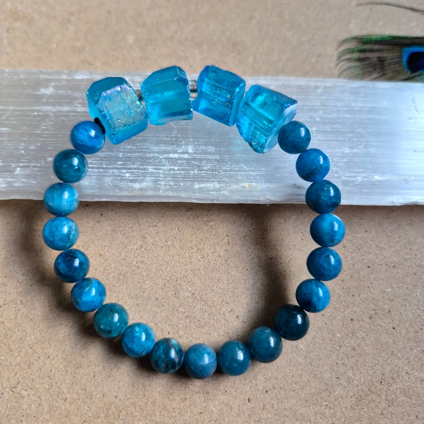 Raw Aqua Aura and apatite bracelet