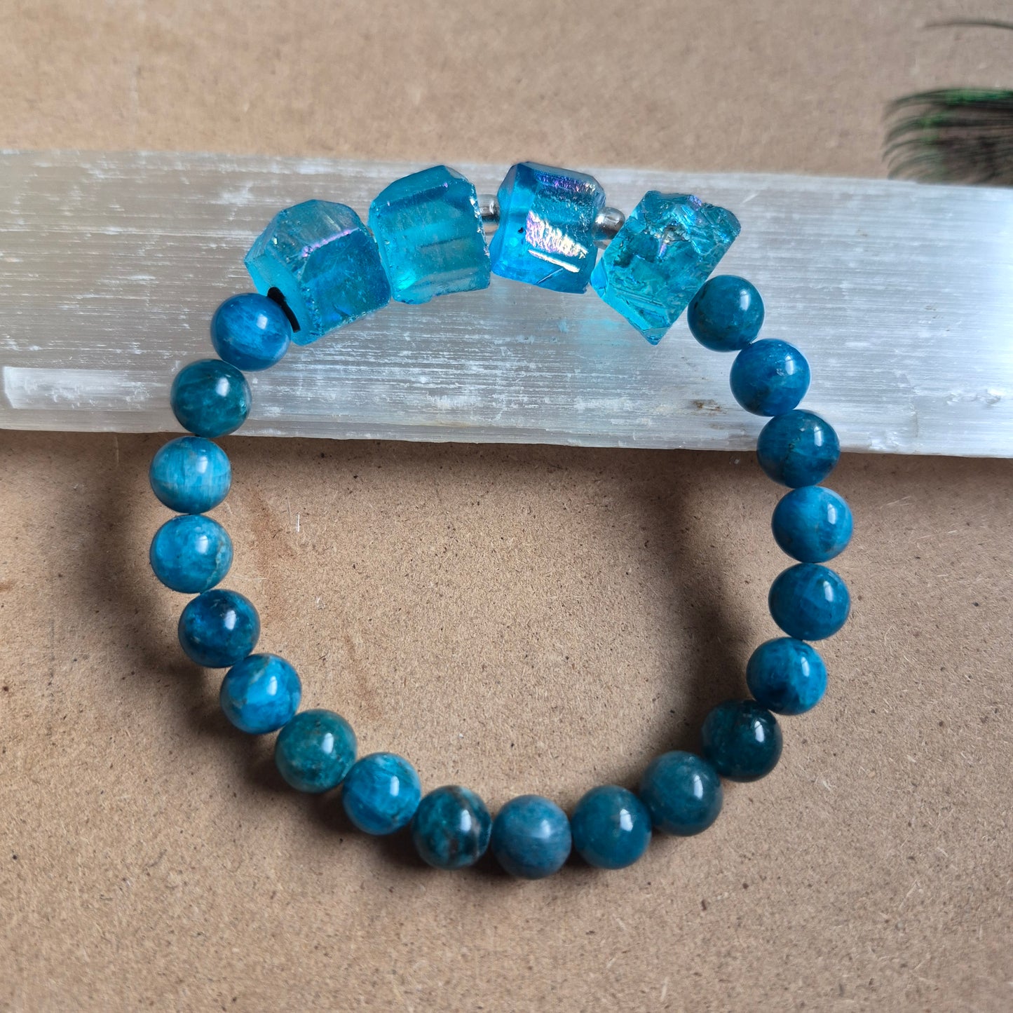 Raw Aqua Aura and apatite bracelet