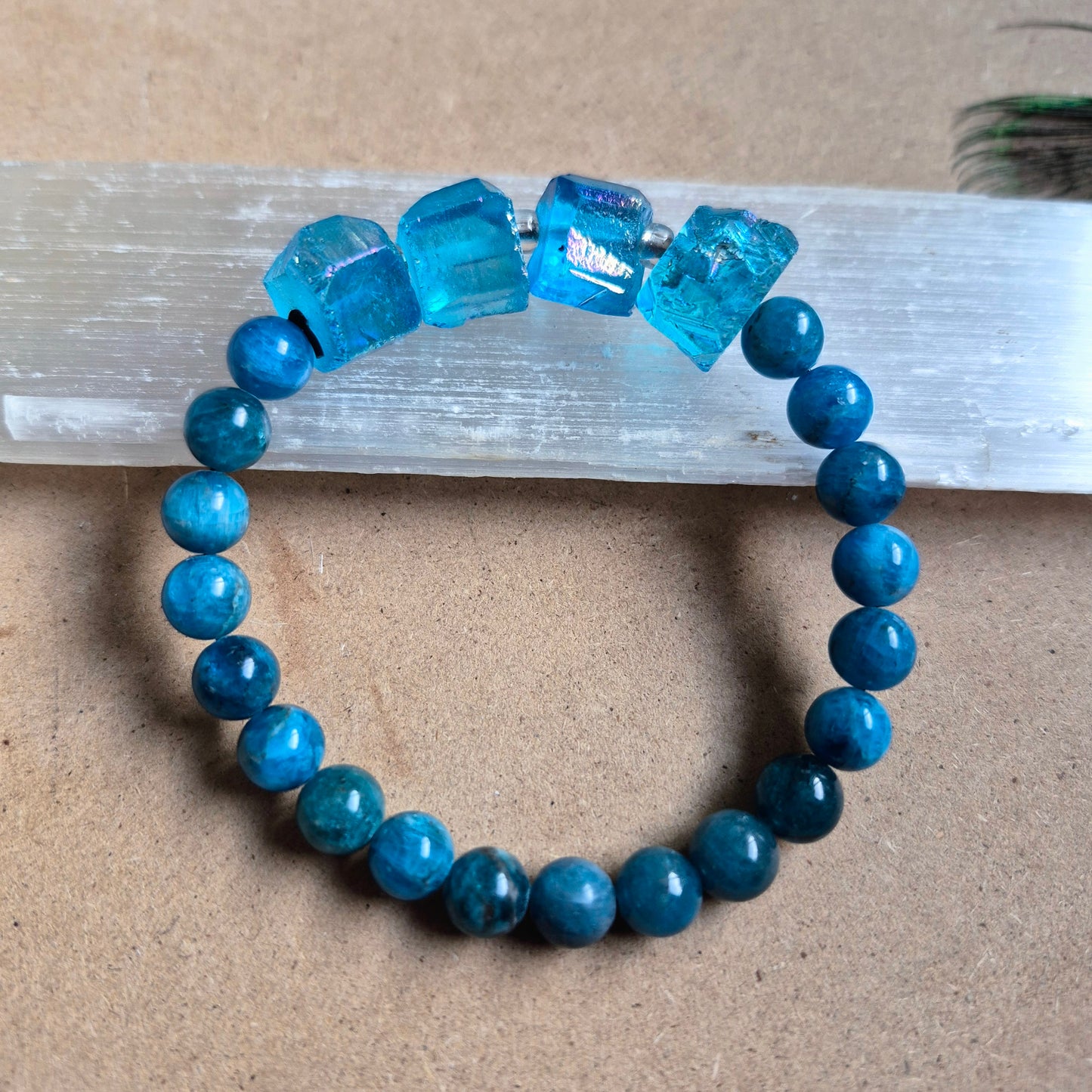 Raw Aqua Aura and apatite bracelet