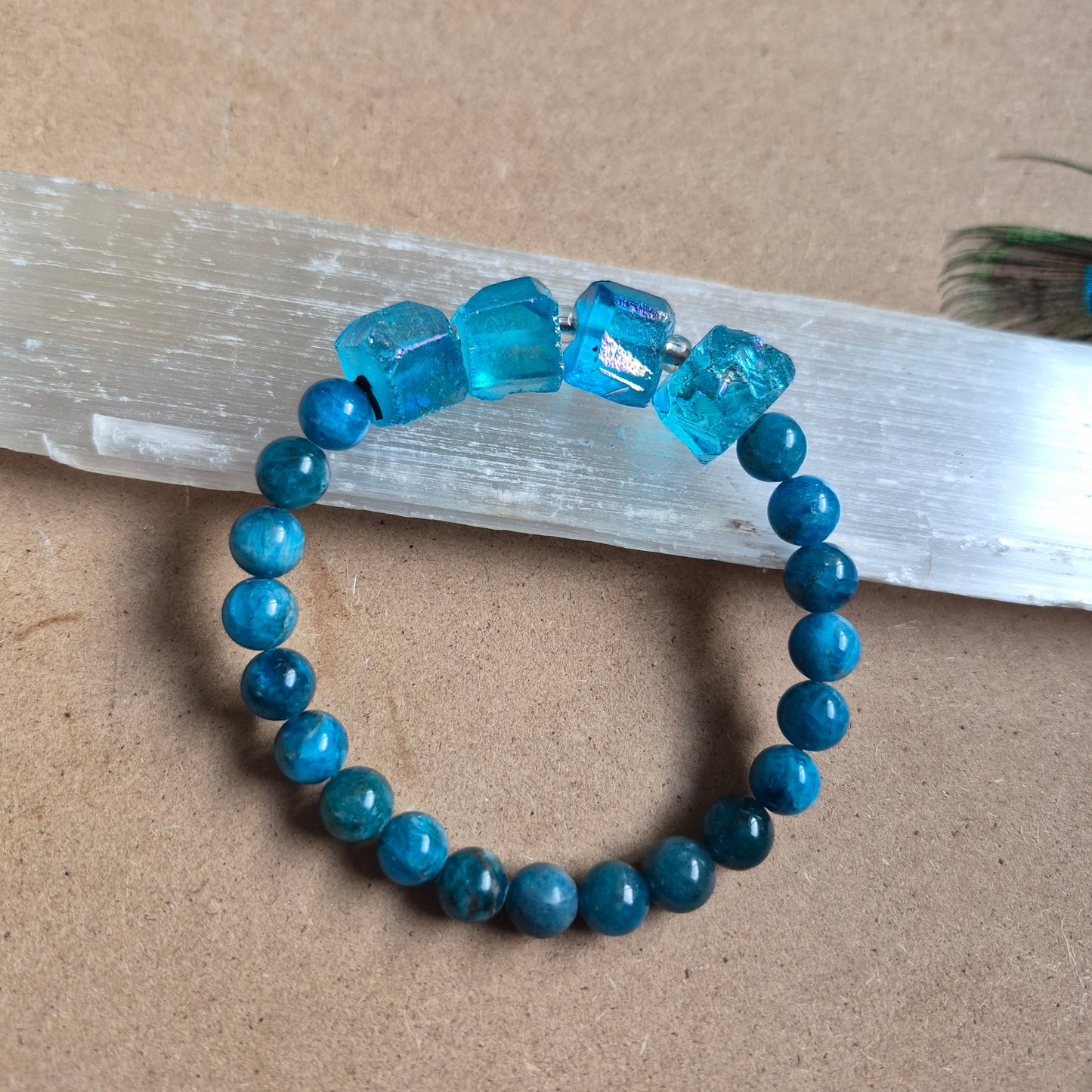Raw Aqua Aura and apatite bracelet