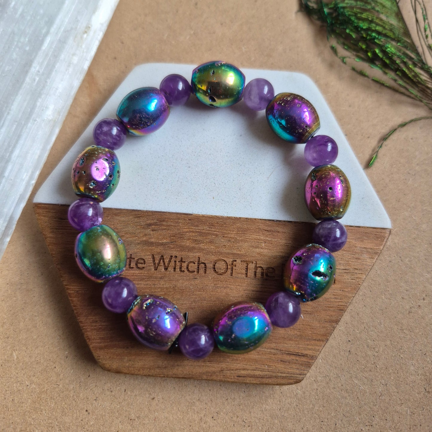 Titanium Aura Druzy Quartz and Amethyst Bracelet