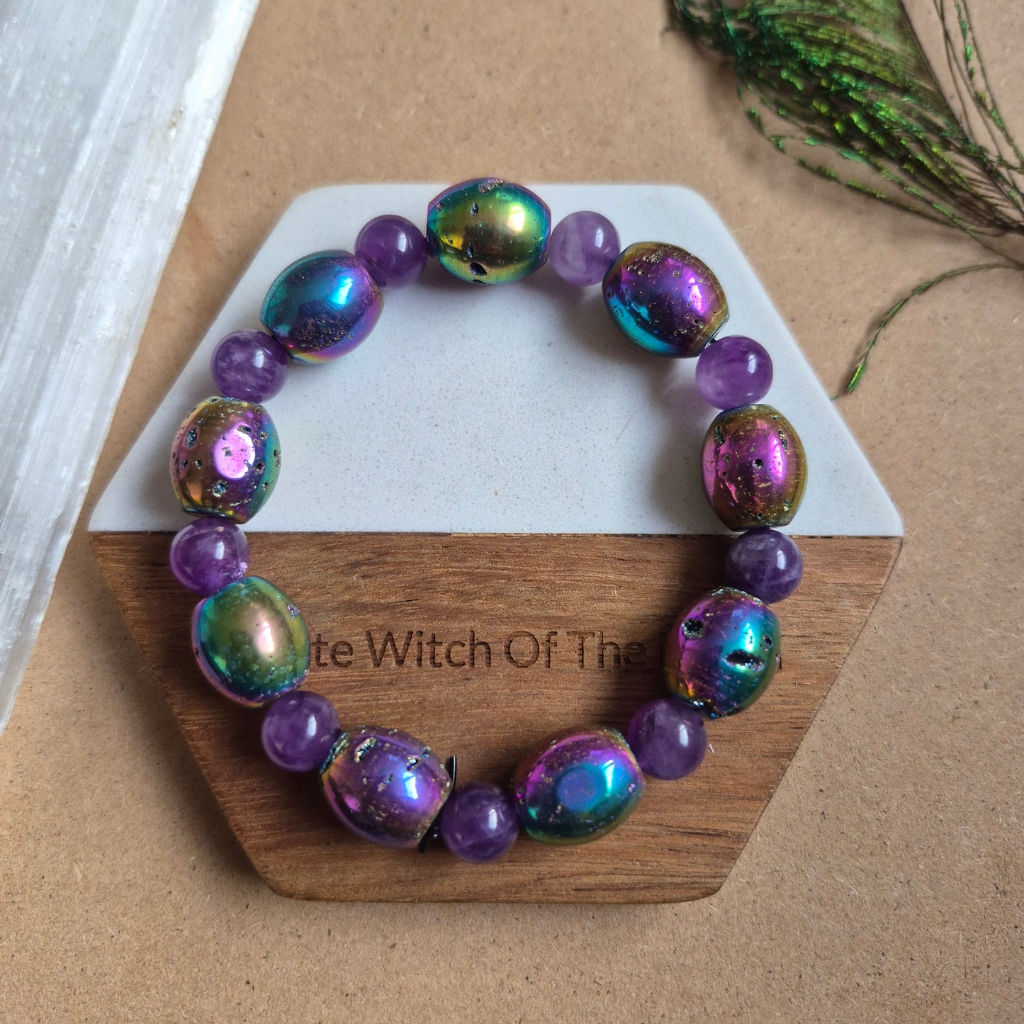 Titanium Aura Druzy Quartz and Amethyst Bracelet