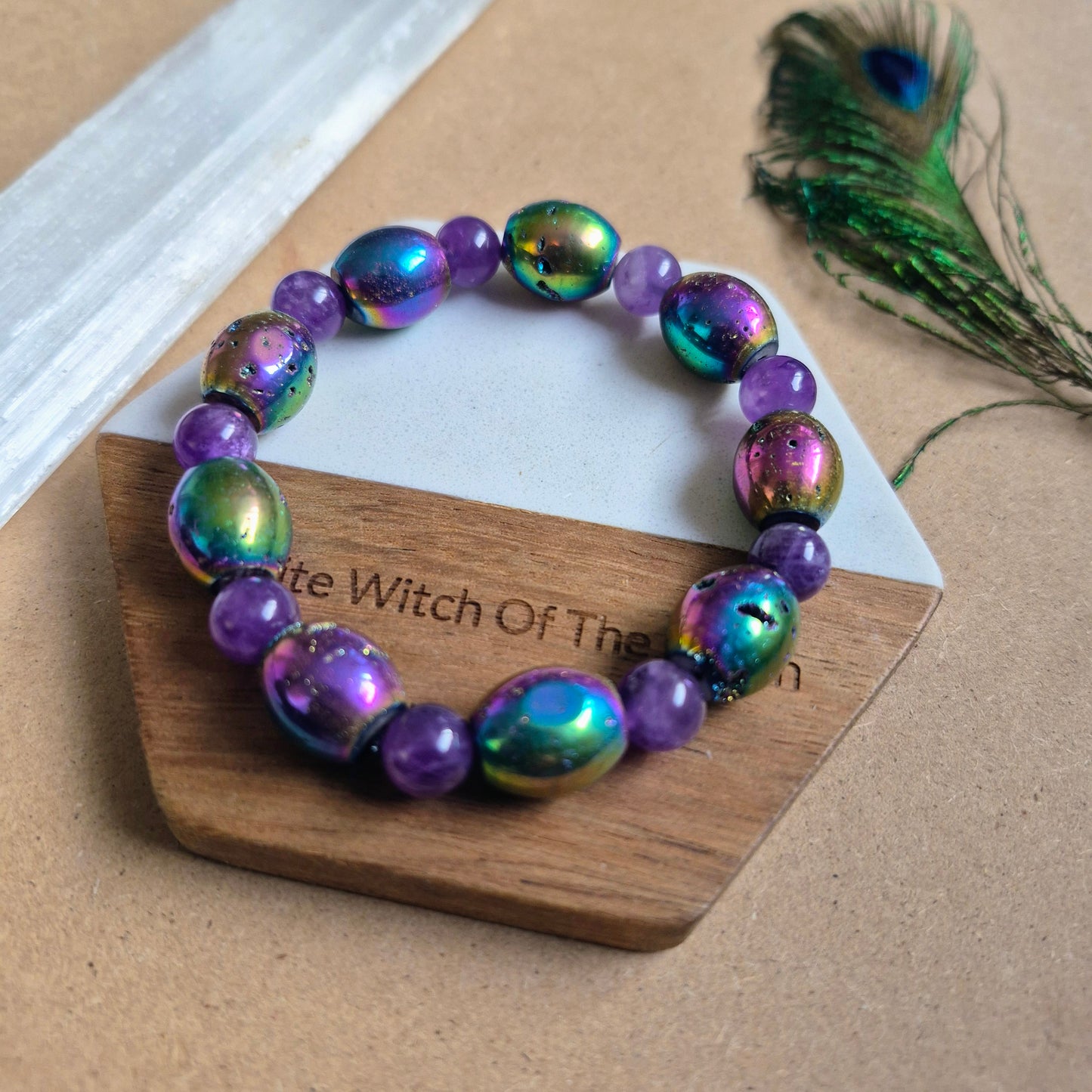 Titanium Aura Druzy Quartz and Amethyst Bracelet