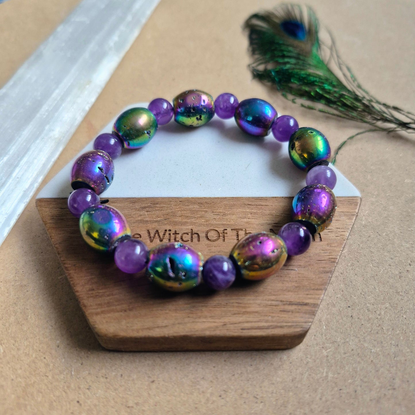 Titanium Aura Druzy Quartz and Amethyst Bracelet