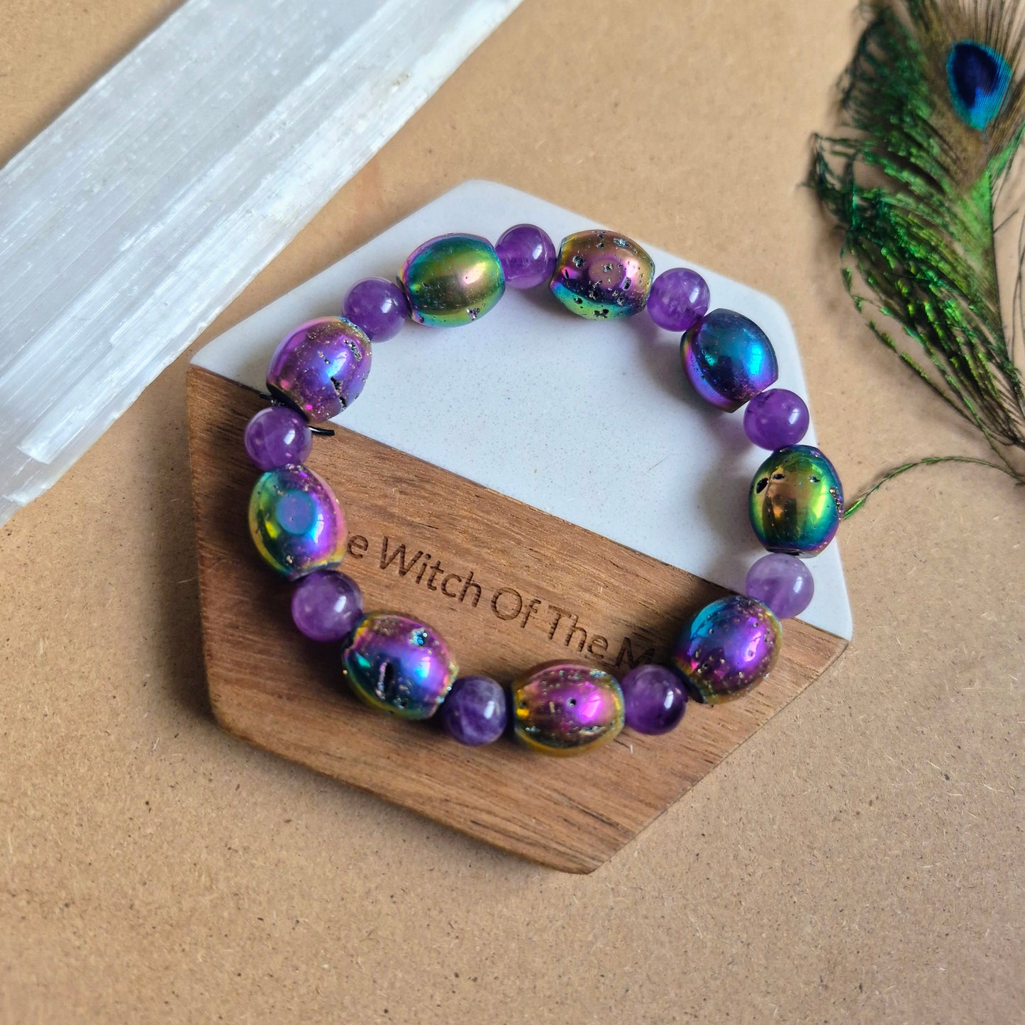 Titanium Aura Druzy Quartz and Amethyst Bracelet