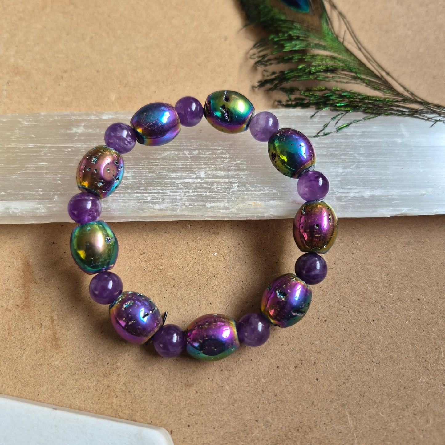 Titanium Aura Druzy Quartz and Amethyst Bracelet