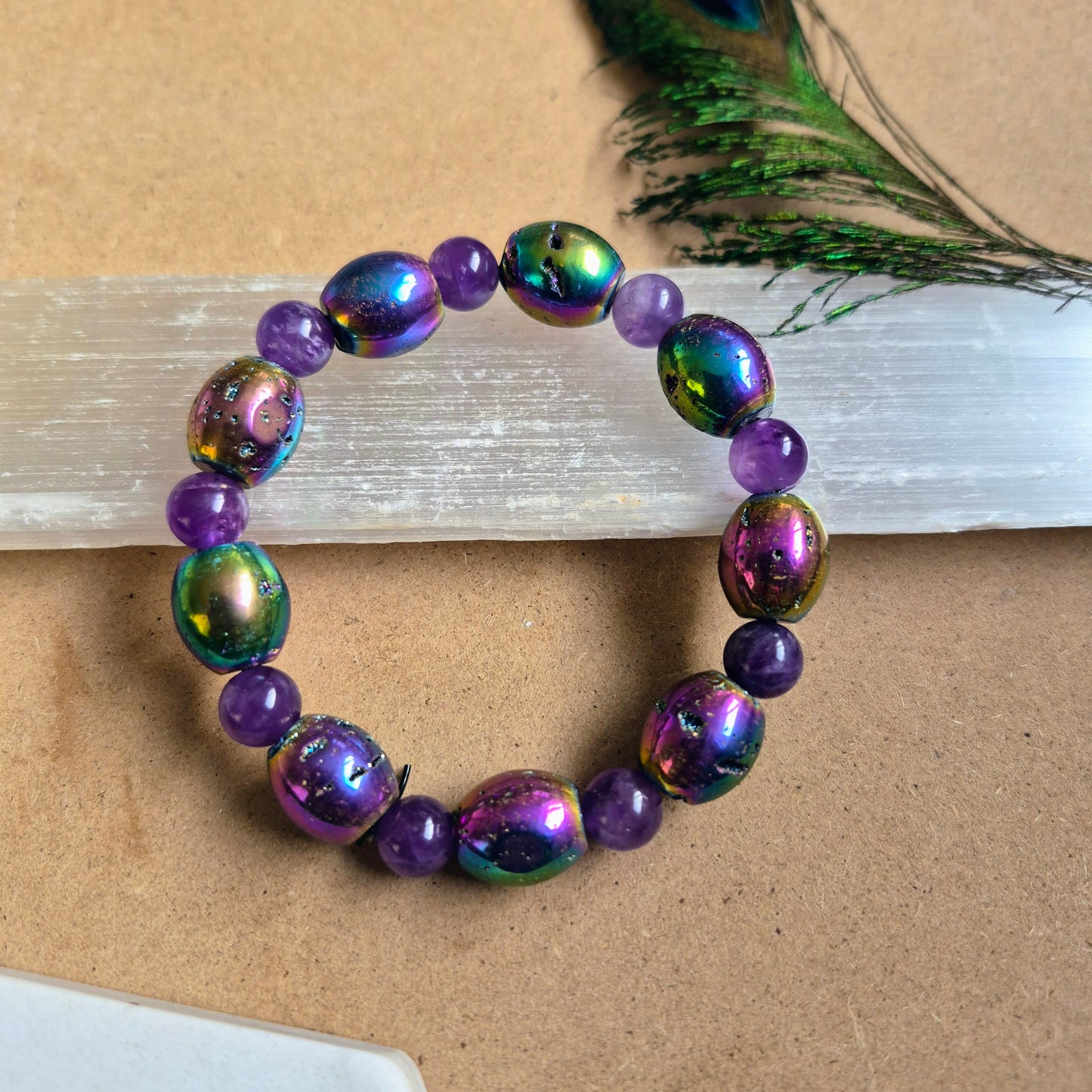 Titanium Aura Druzy Quartz and Amethyst Bracelet