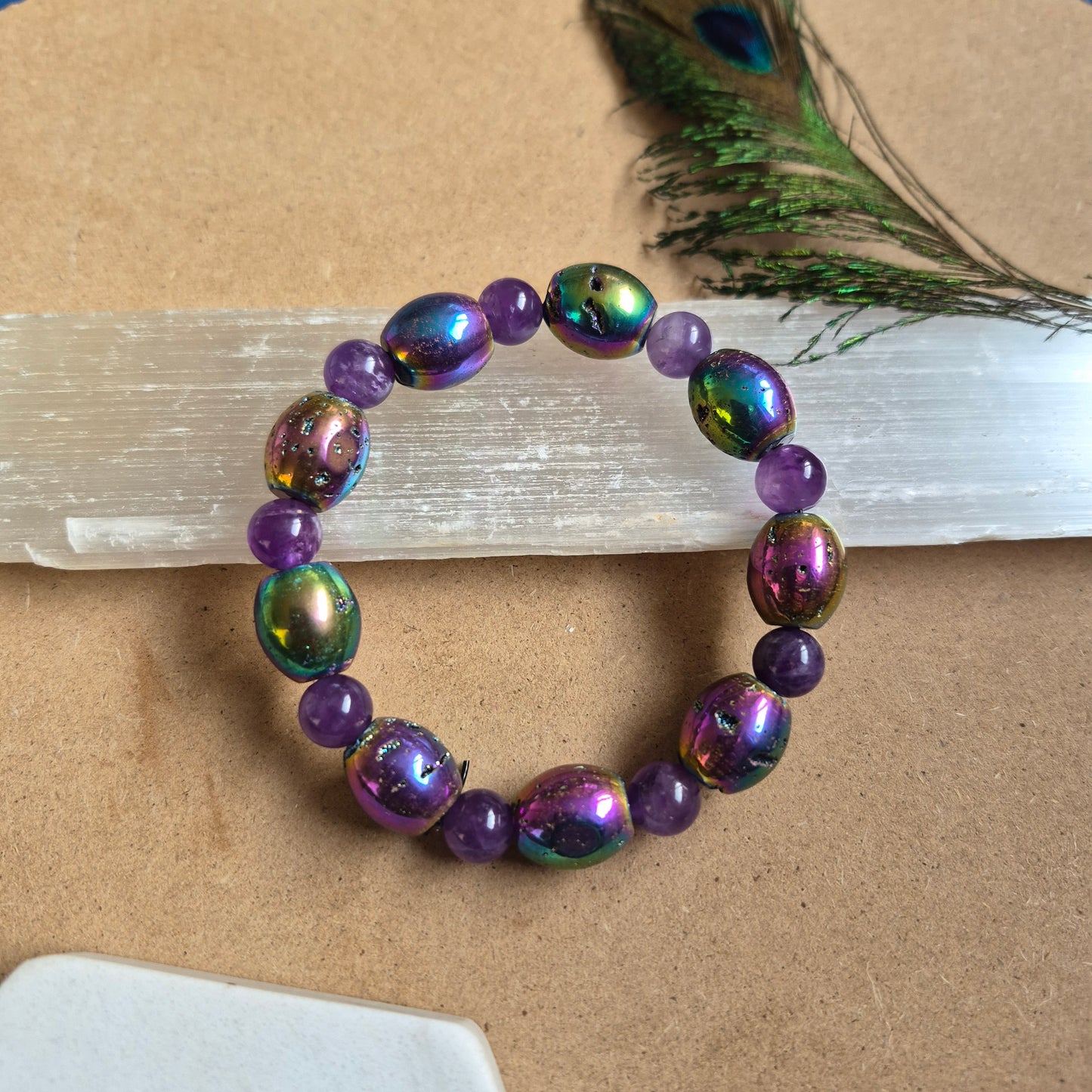 Titanium Aura Druzy Quartz and Amethyst Bracelet