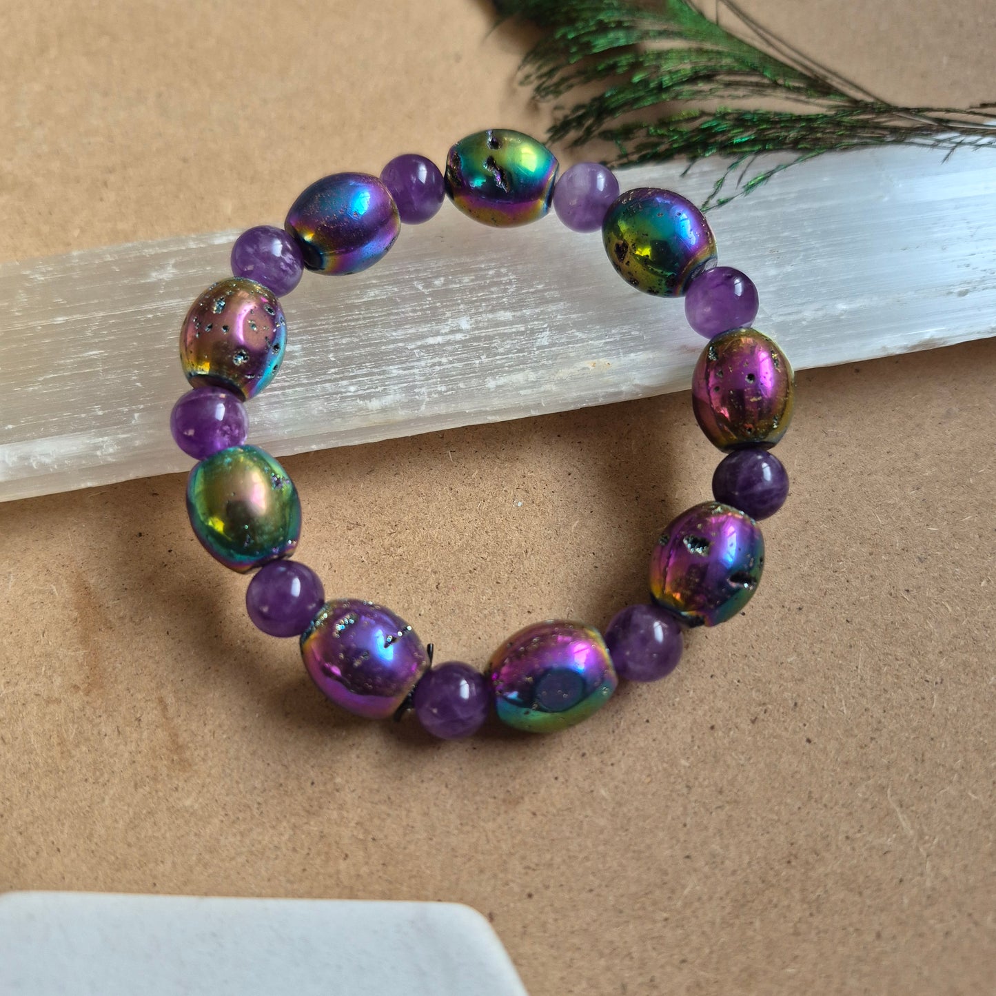 Titanium Aura Druzy Quartz and Amethyst Bracelet