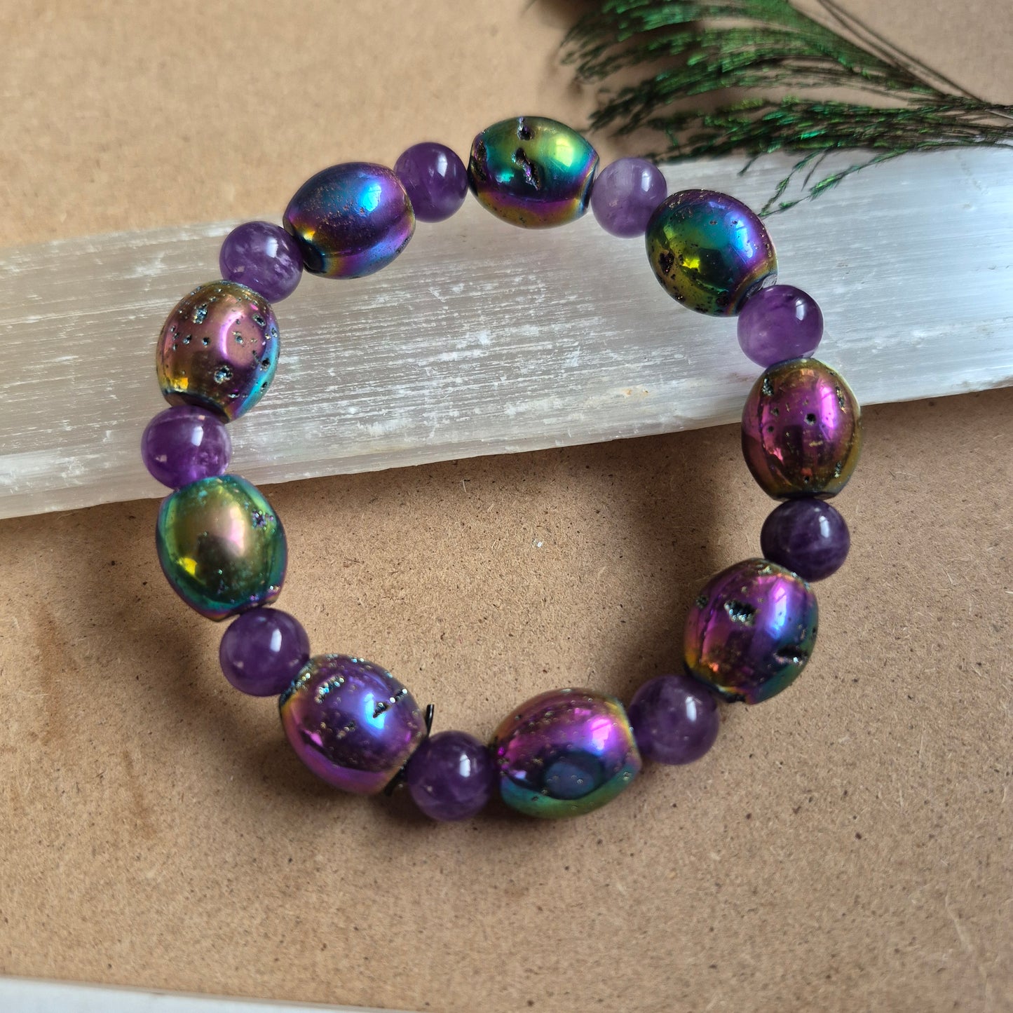 Titanium Aura Druzy Quartz and Amethyst Bracelet