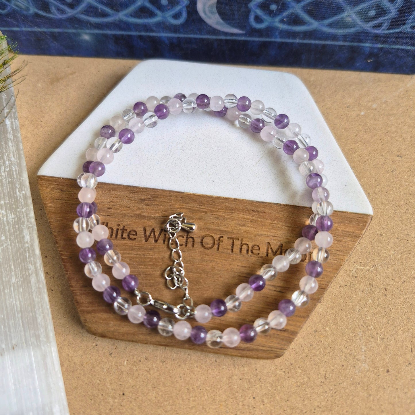 Golden Triangle choker rose quartz clear quartz and Amethyst