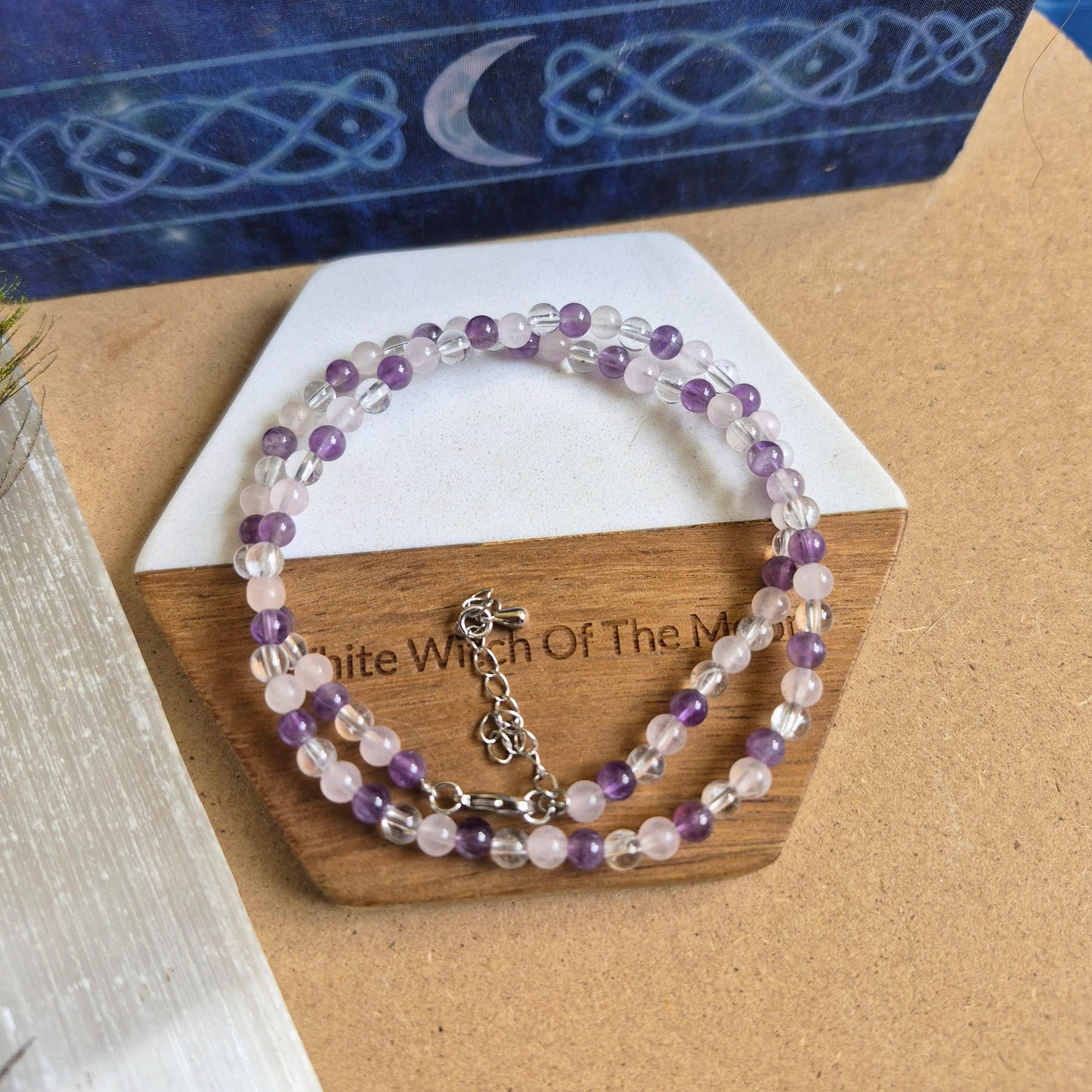 Golden Triangle choker rose quartz clear quartz and Amethyst