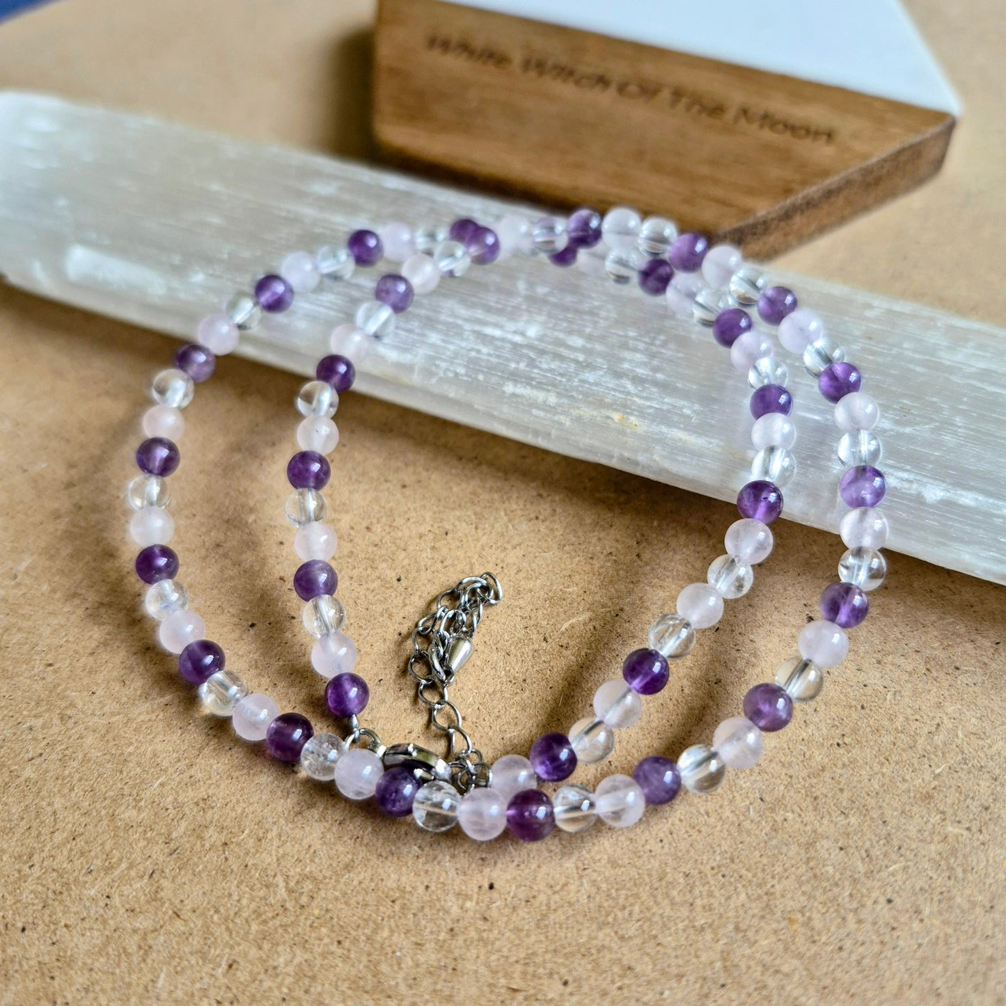 Golden Triangle choker rose quartz clear quartz and Amethyst