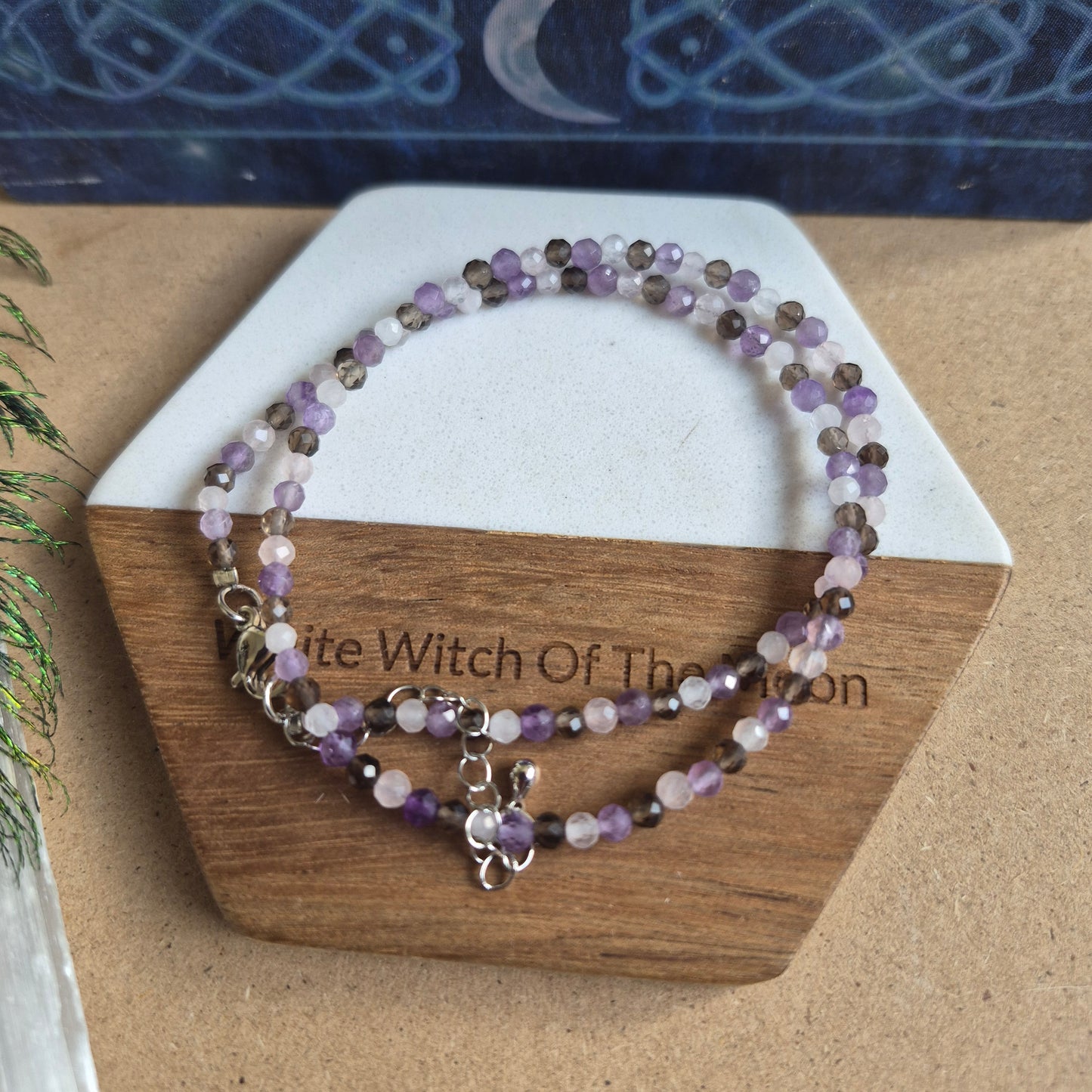 Stress and Anxiety choker or bracelet 3mm faceted beads rose quartz smoky quartz and amethyst