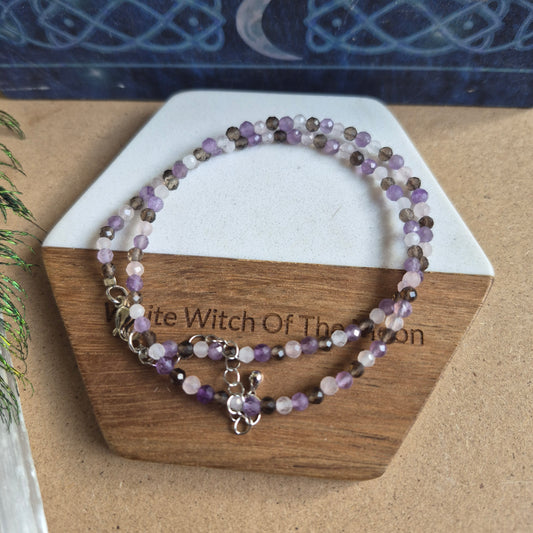 Stress and Anxiety choker or bracelet 3mm faceted beads rose quartz smoky quartz and amethyst