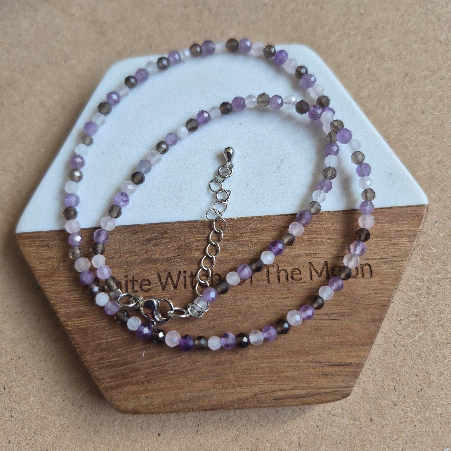Stress and Anxiety choker or bracelet 3mm faceted beads rose quartz smoky quartz and amethyst