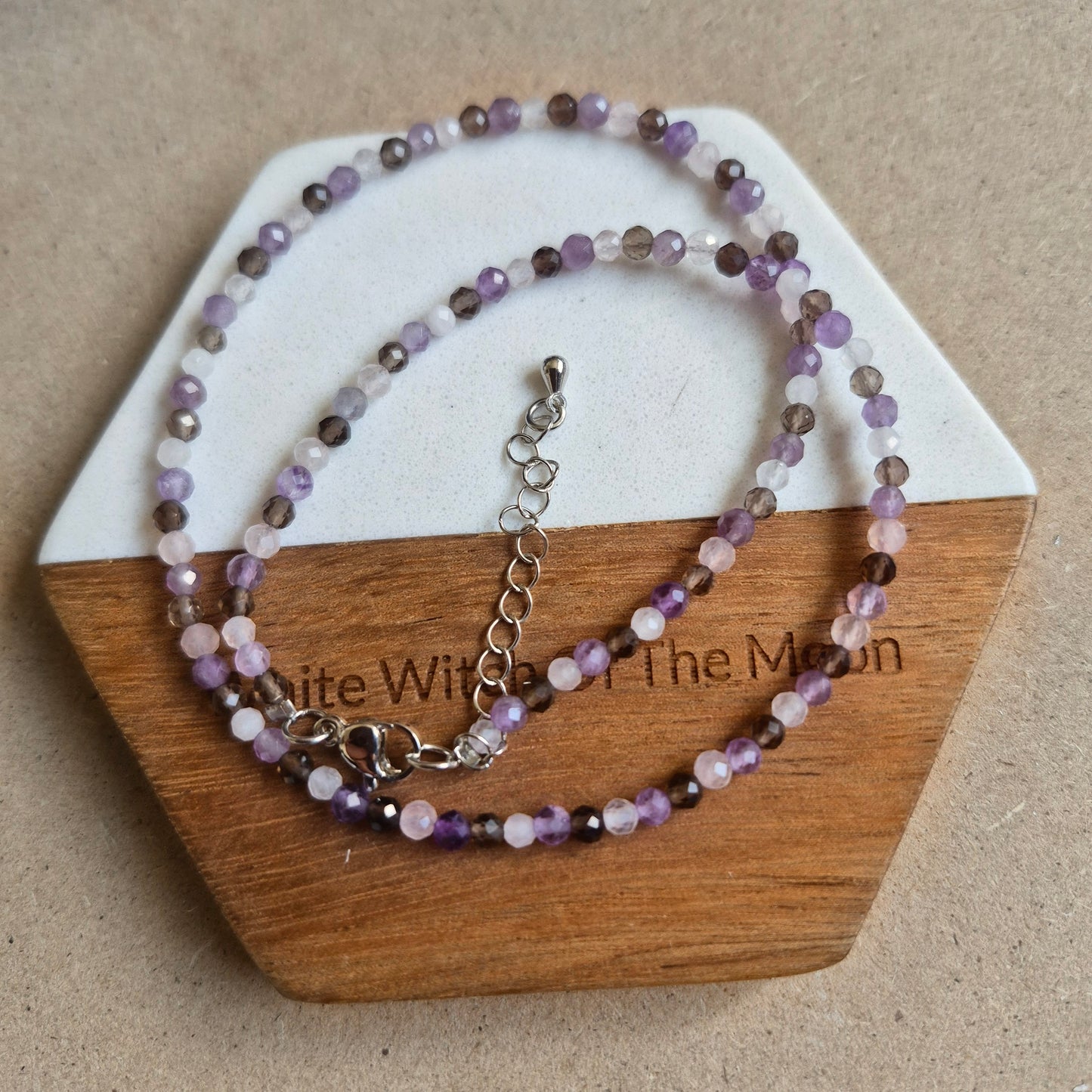 Stress and Anxiety choker or bracelet 3mm faceted beads rose quartz smoky quartz and amethyst