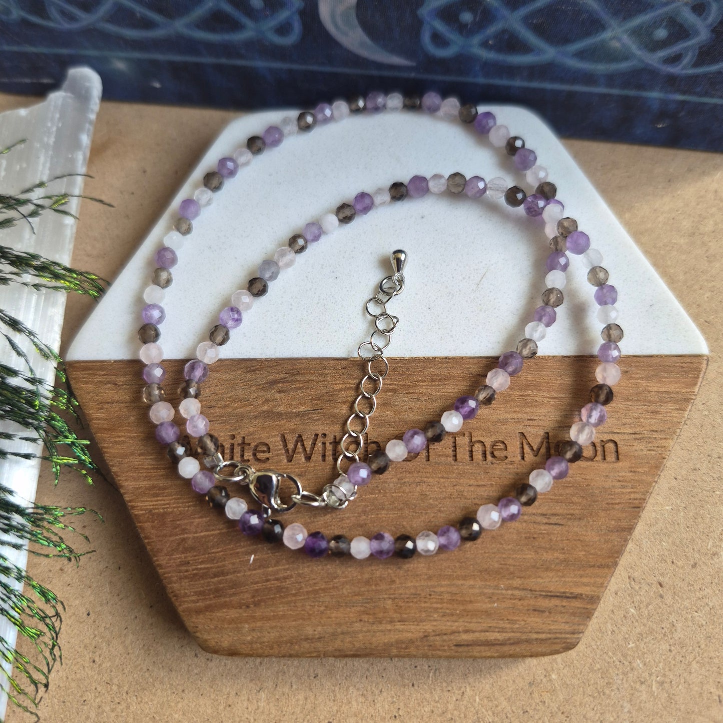 Stress and Anxiety choker or bracelet 3mm faceted beads rose quartz smoky quartz and amethyst