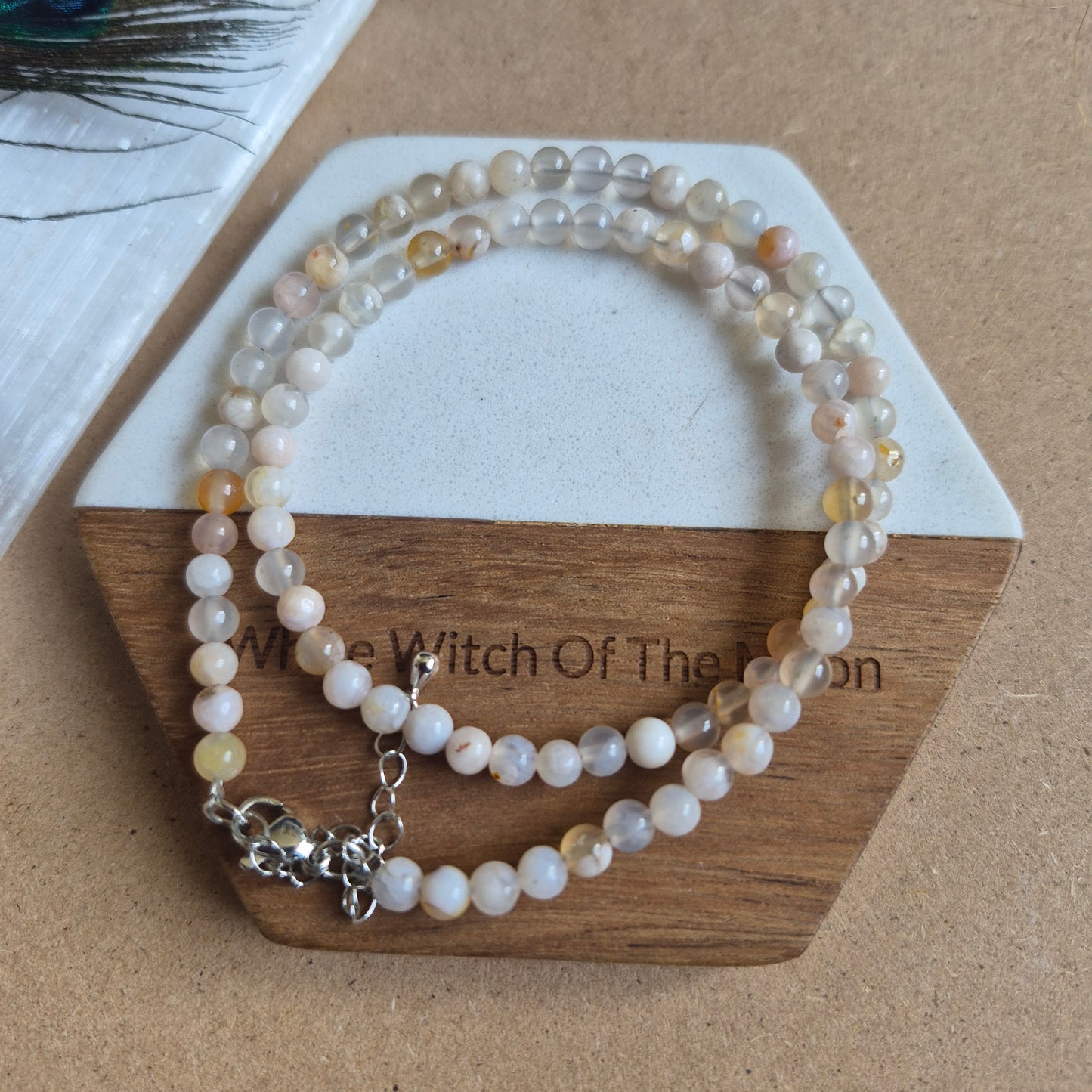 Flower Agate 4mm Bead Choker Necklace