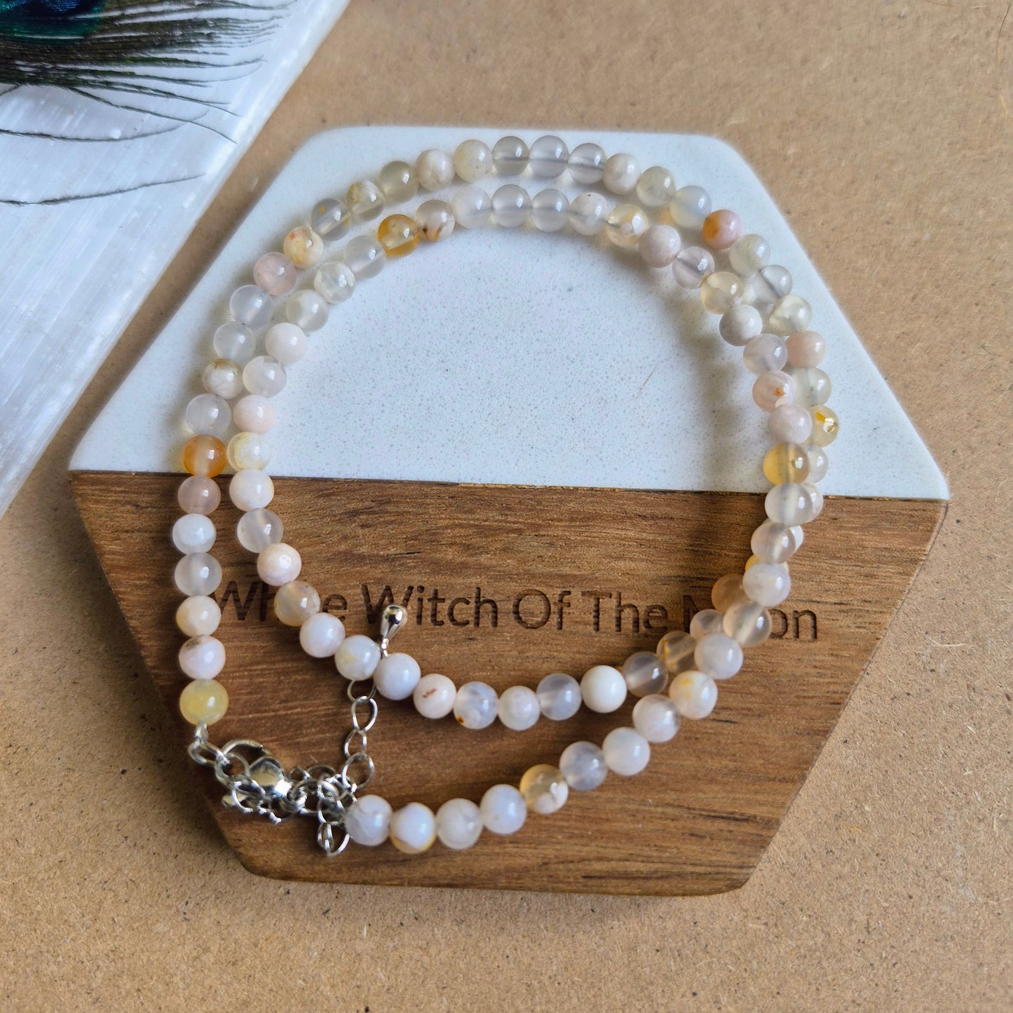 Flower Agate 4mm Bead Choker Necklace