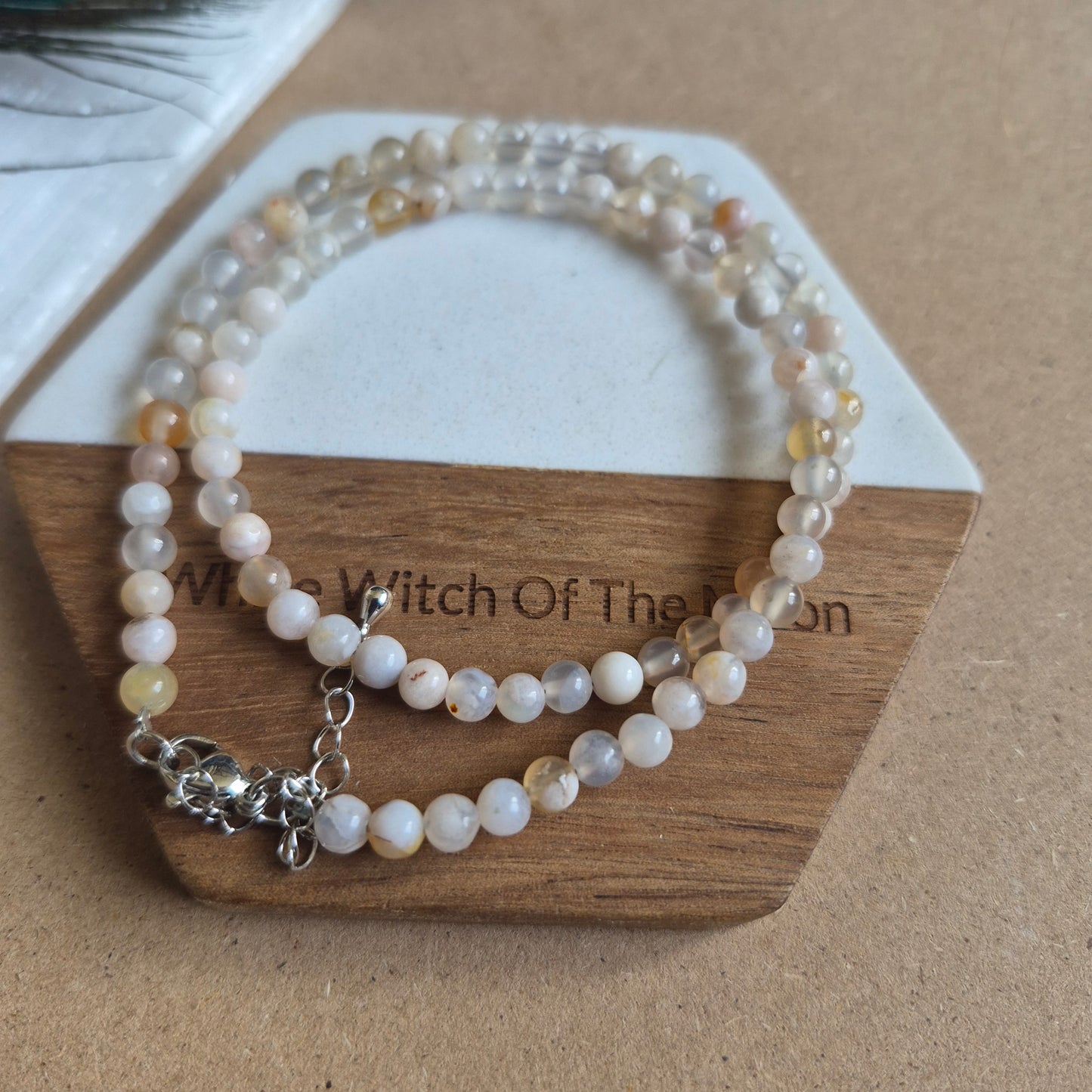 Flower Agate 4mm Bead Choker Necklace
