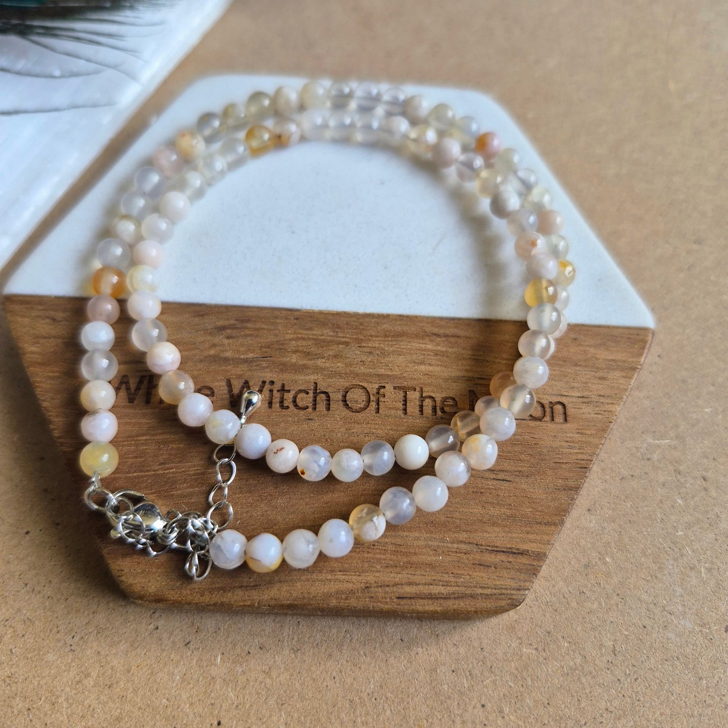 Flower Agate 4mm Bead Choker Necklace