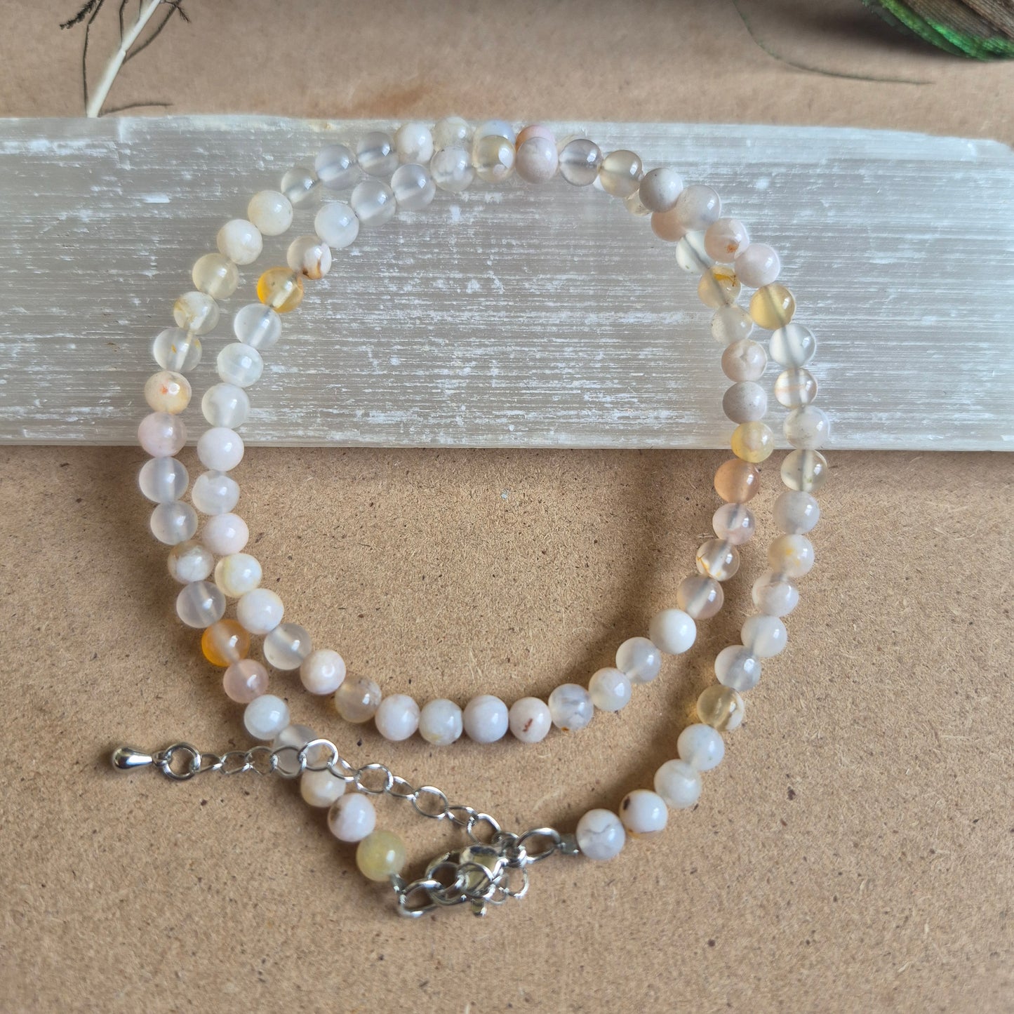 Flower Agate 4mm Bead Choker Necklace
