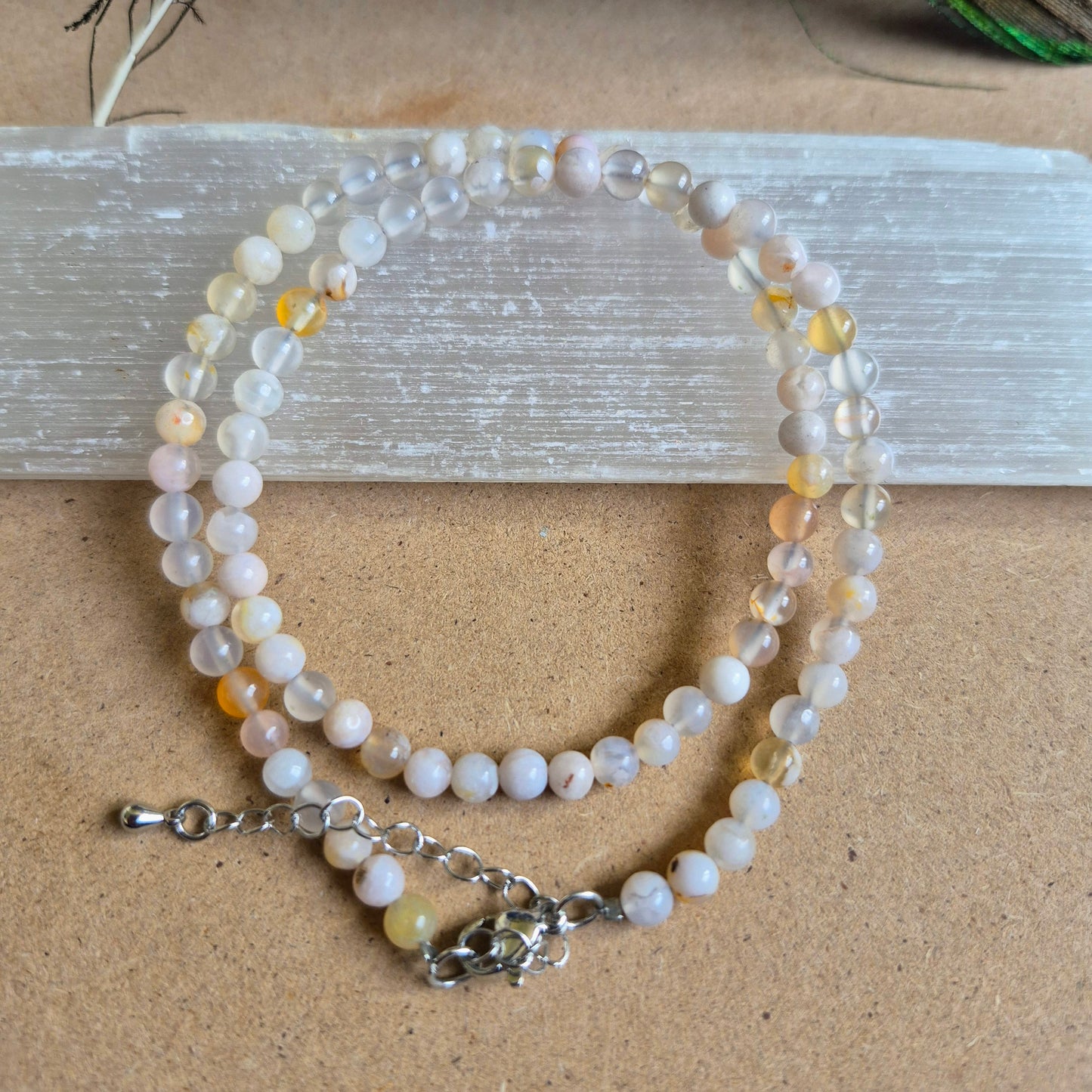 Flower Agate 4mm Bead Choker Necklace
